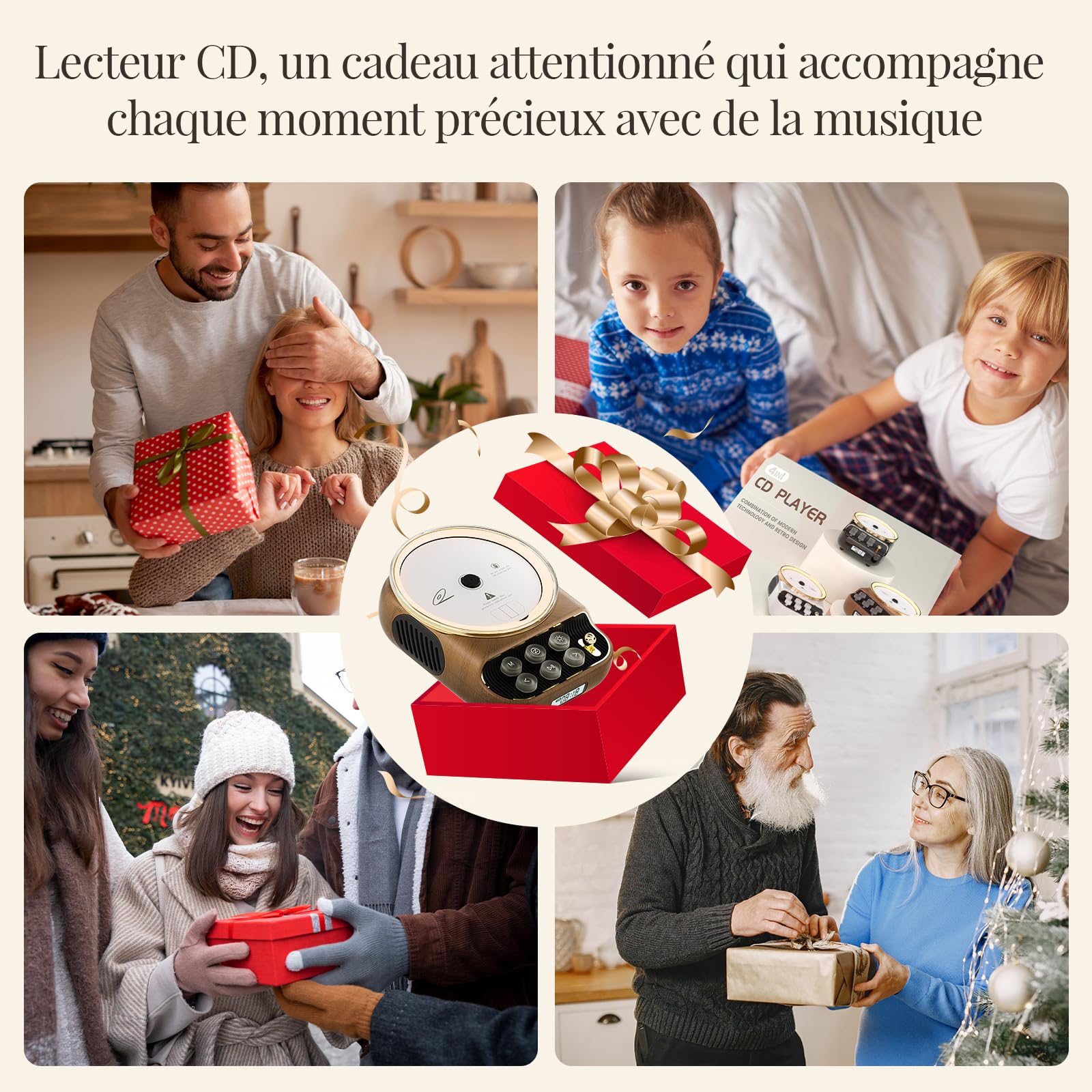 Lecteur de CD Portable Amélioré et Haut Parleur Bluetooth5.3 6en1 Rechargeable pour Voiture Maison avec, Radio FM, Prise en Charge AUX/TF, Prise Casque