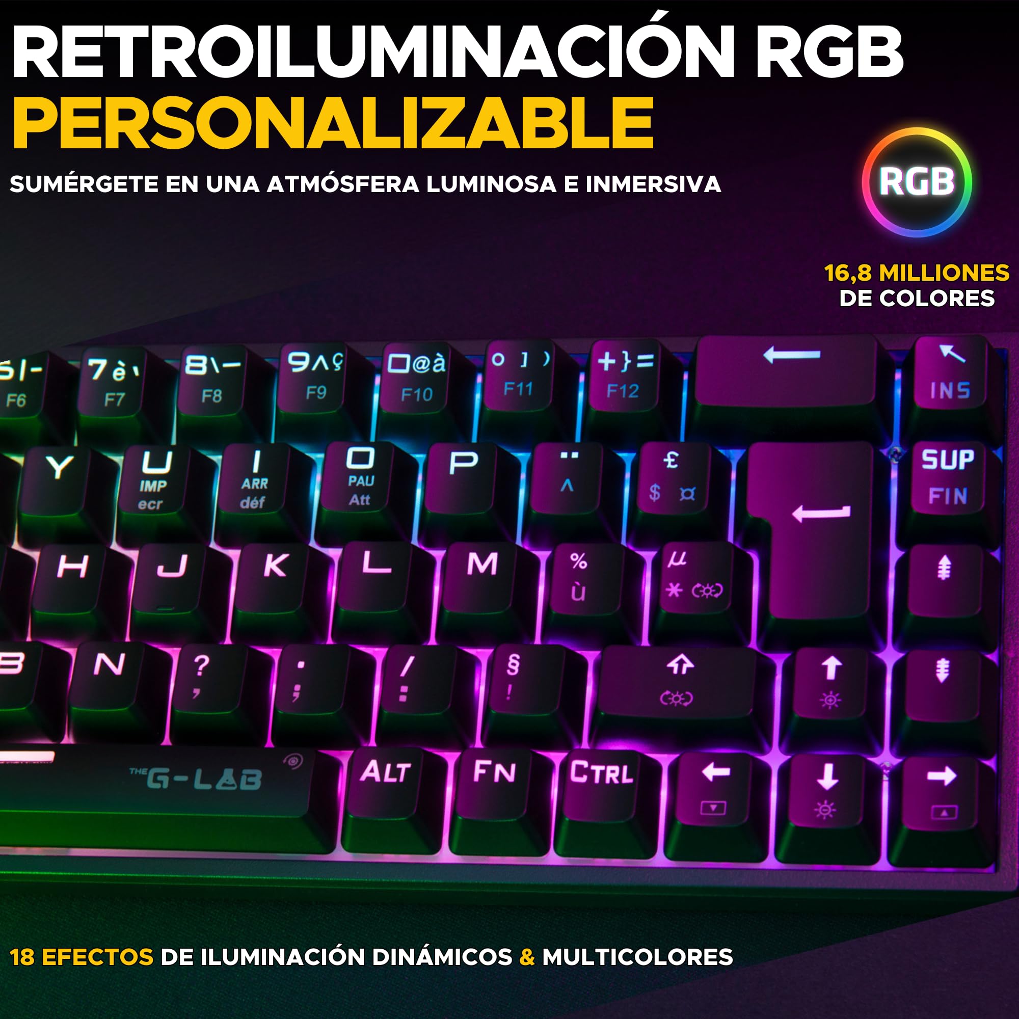 The G-Lab Keyz Titanium - Teclado Mecánico Gaming 65% Negro QWERTY ES | Con Cable USB, Formato 65%, Switch Rojo, RGB Personalizable, Anti-Ghosting, Macros, Negro