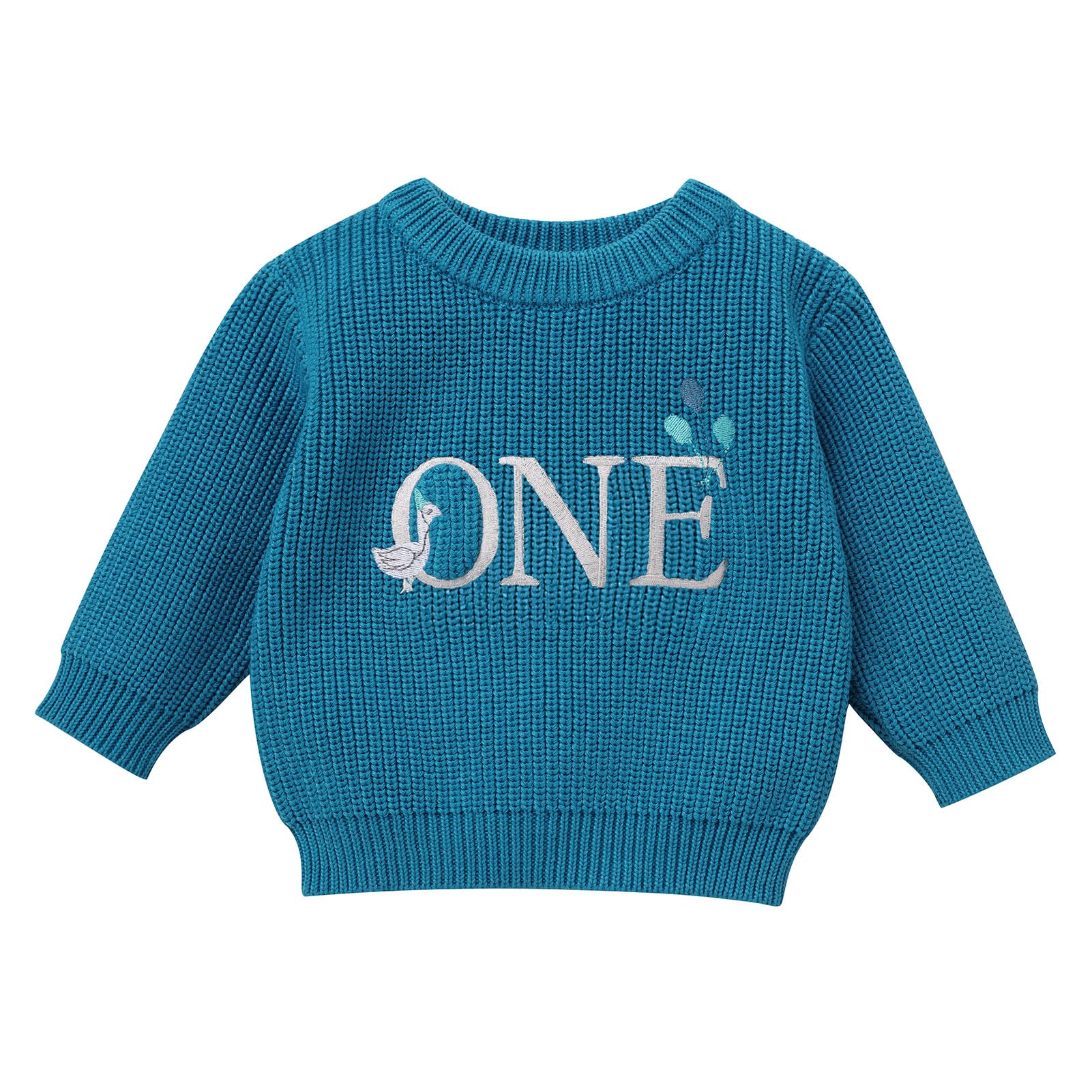 OBEEII Maglione lavorato a maglia con fragola, leone e cigno ricamato, caldo, per il primo compleanno, regalo di compleanno