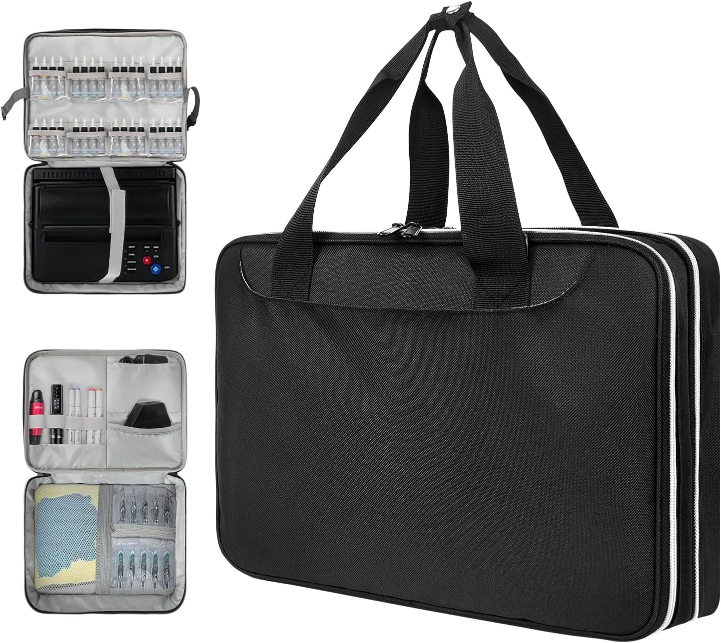 Tattoo Carrying Case, Tattoo Supplies Organizer, Double Layer Tattoo Tools Carrying Case Travel Bag for Tattoo Stencil Printer, Tatoo Pens Equipmen,Tattoo Ink,Equipment and Supplies(Medium-Sized Bag)