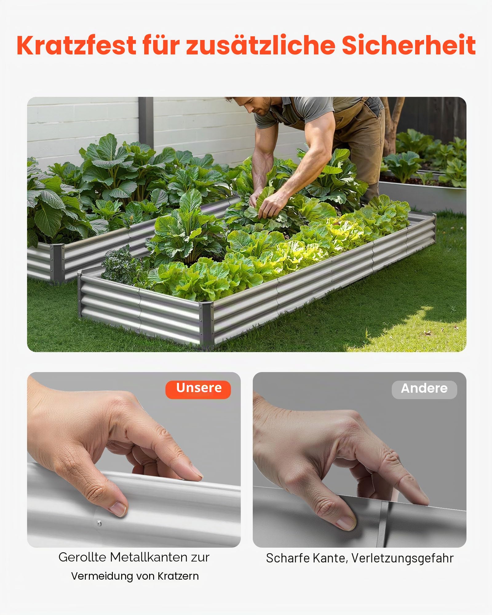 VEVOR Hochbeet Metall 3600x1200x290 mm, Pflanzbeet, Gemüsebeet, Pflanzkasten mit offenem Boden & abgerundeten Kanten, Blumenbeet, Kräuterbeet, für Gemüse, Blumen, Kräuter & Sukkulenten, verzinkt