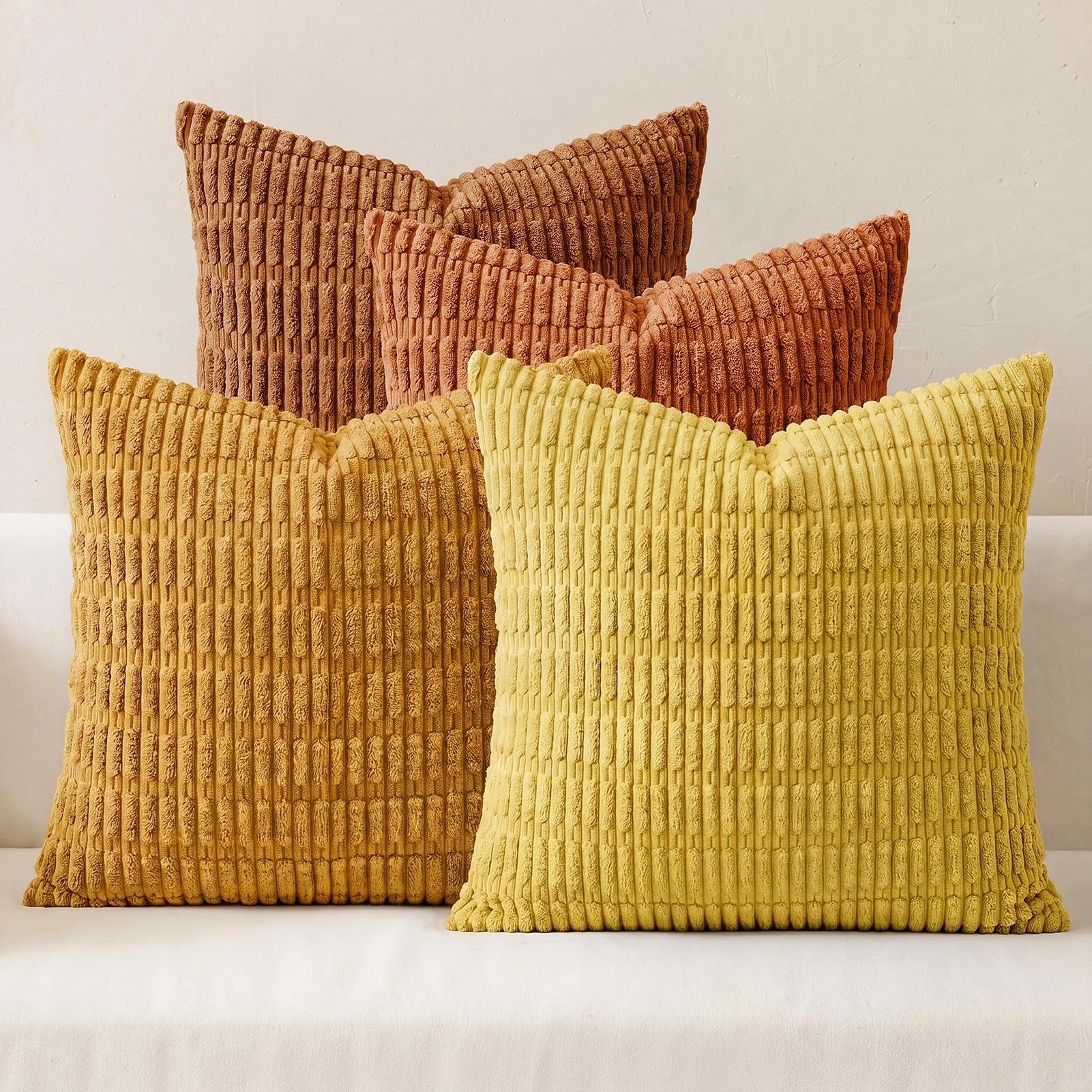 4 Pack Fall Corduroy Decorative Throw Pillow Covers 18x18 Inch, Orange/Rust