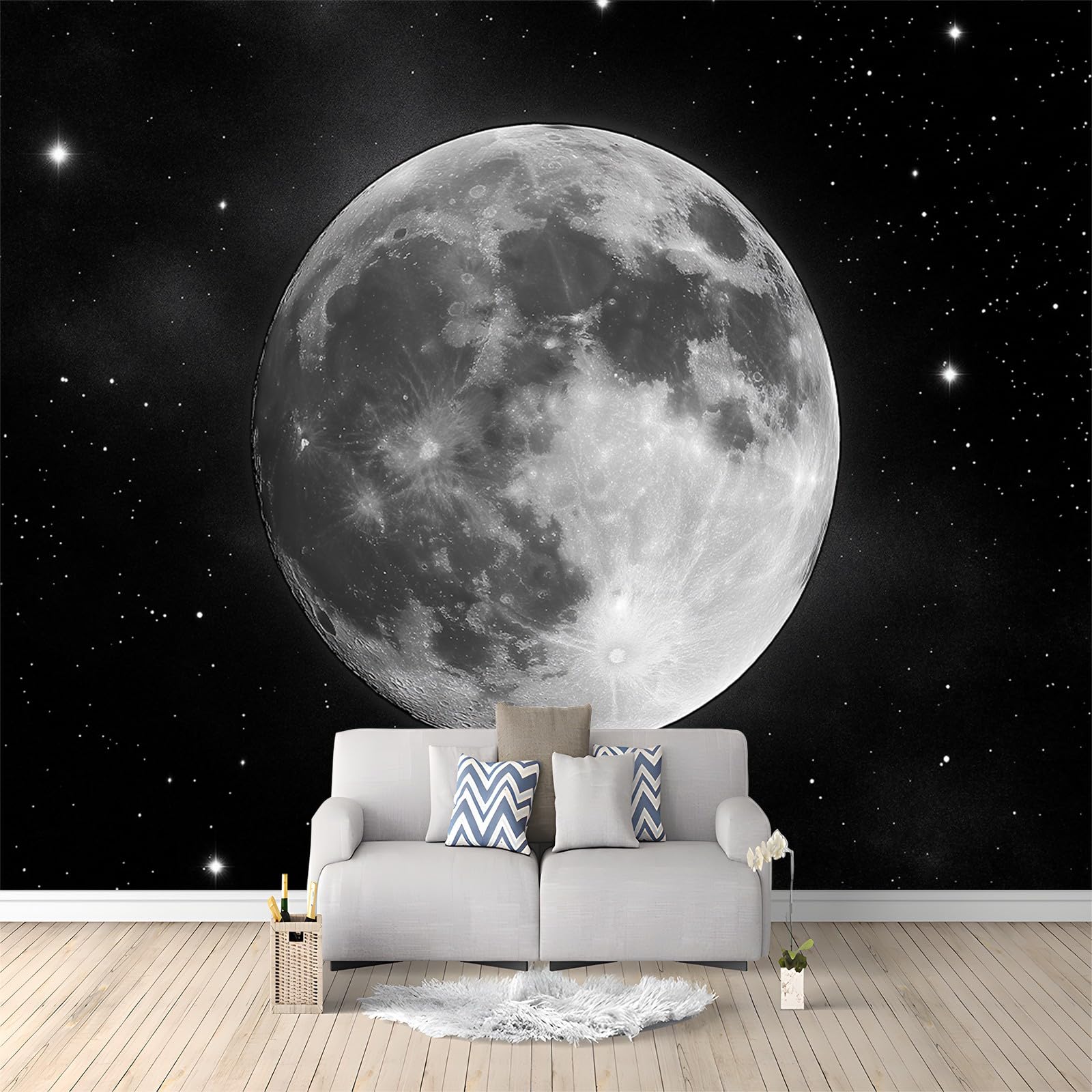 Wall Mural Dark Gray Moon 300x210 cm Photo Wallpaper, 3D Print Non-Woven Mural Wallpaper, for Living Room Bedroom Kids Room TV Sofa Background Family Wall Decor