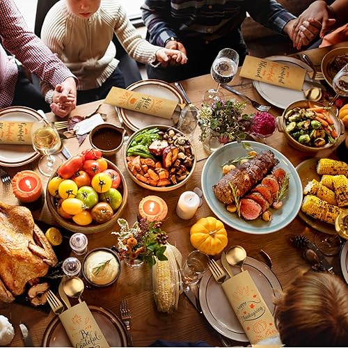 Miniatura 6 de Sliner 200 soportes para cubiertos de Acción de Gracias de papel kraft para cubiertos de Acción de Gracias, soportes para utensilios para bricolaje,