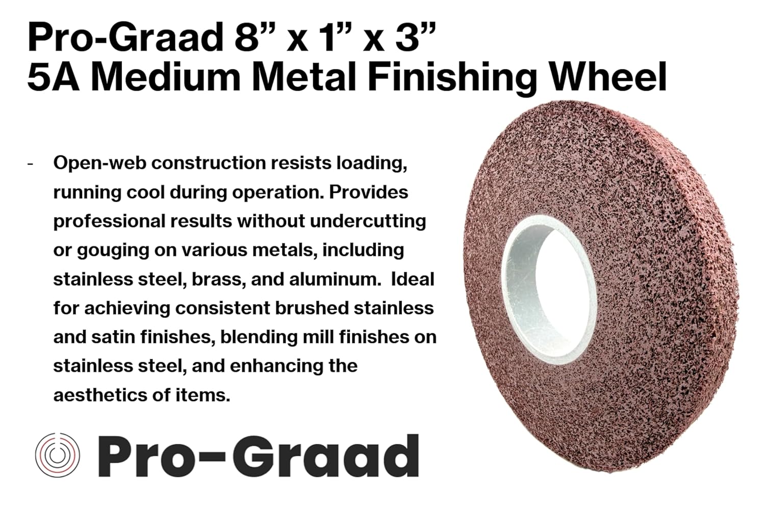 Metal Finishing Wheel – 8” x 1” x 3” 5A Medium – Aluminum Oxide – Maroon Metal Finish Convolute Wheel – for #3 & #4 Brush, Satin and Mill Finishes – 01871 - Pack of 1