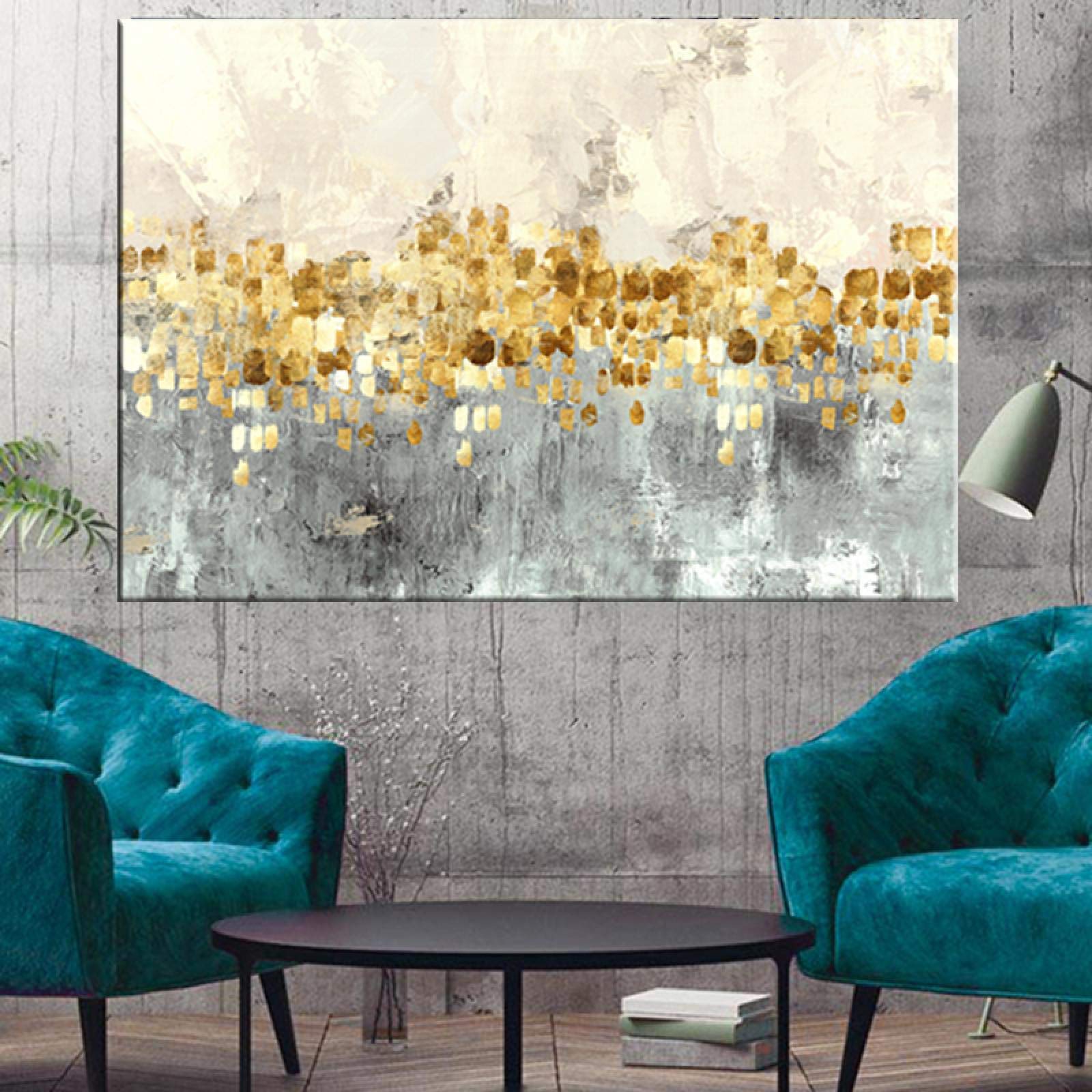 Jacbon Frameless Abstract Golden Tree Rain Flowing Coins Long Banner Canvas Paintings Posters Print For Living Room Wall Art Home Deco 80X120cm