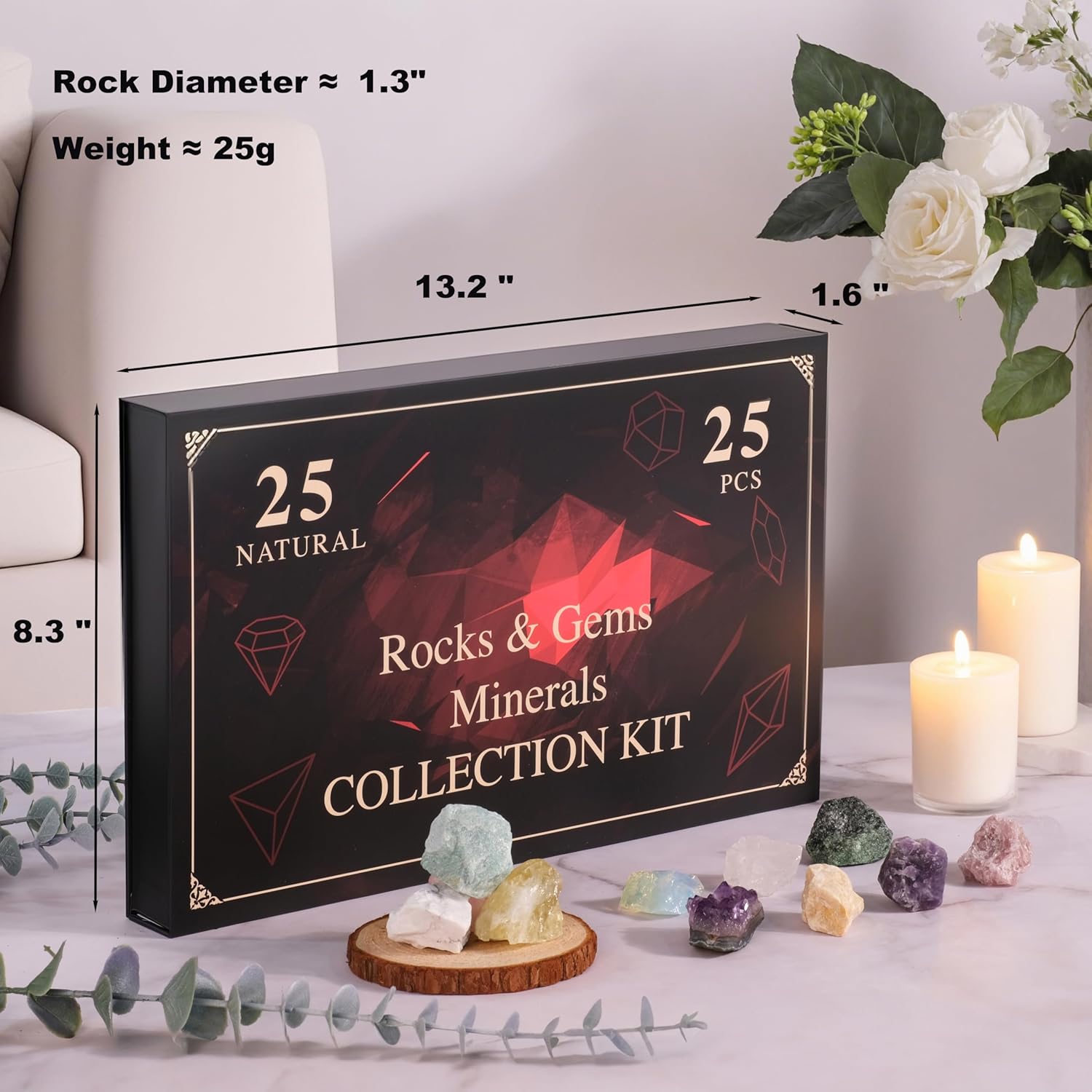 Rock Collection for Kids, 25PCS Crystal Gem Mineral Collection Set Box Gift for Boys and Girls, Natural Gemstone with Learning Guide Education Set - Image 3