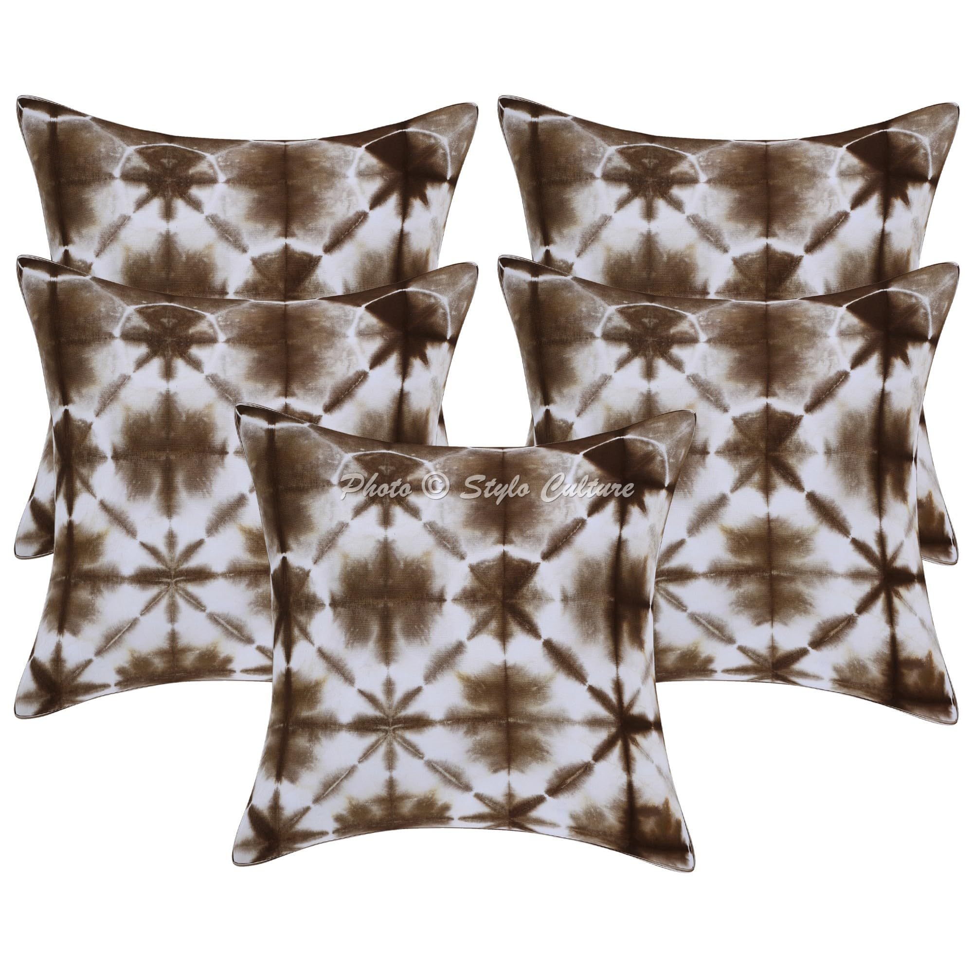 Bohemien Dekorativ Baumwolle Sofa Kissenbezüge 50x50 cm Braun Dekokissen Shibori Tie Dye Wohnzimmer Couch Kissenhullen Batik Quadrat Sofakissenbezüge Kissen Bezüge - 5 STK.