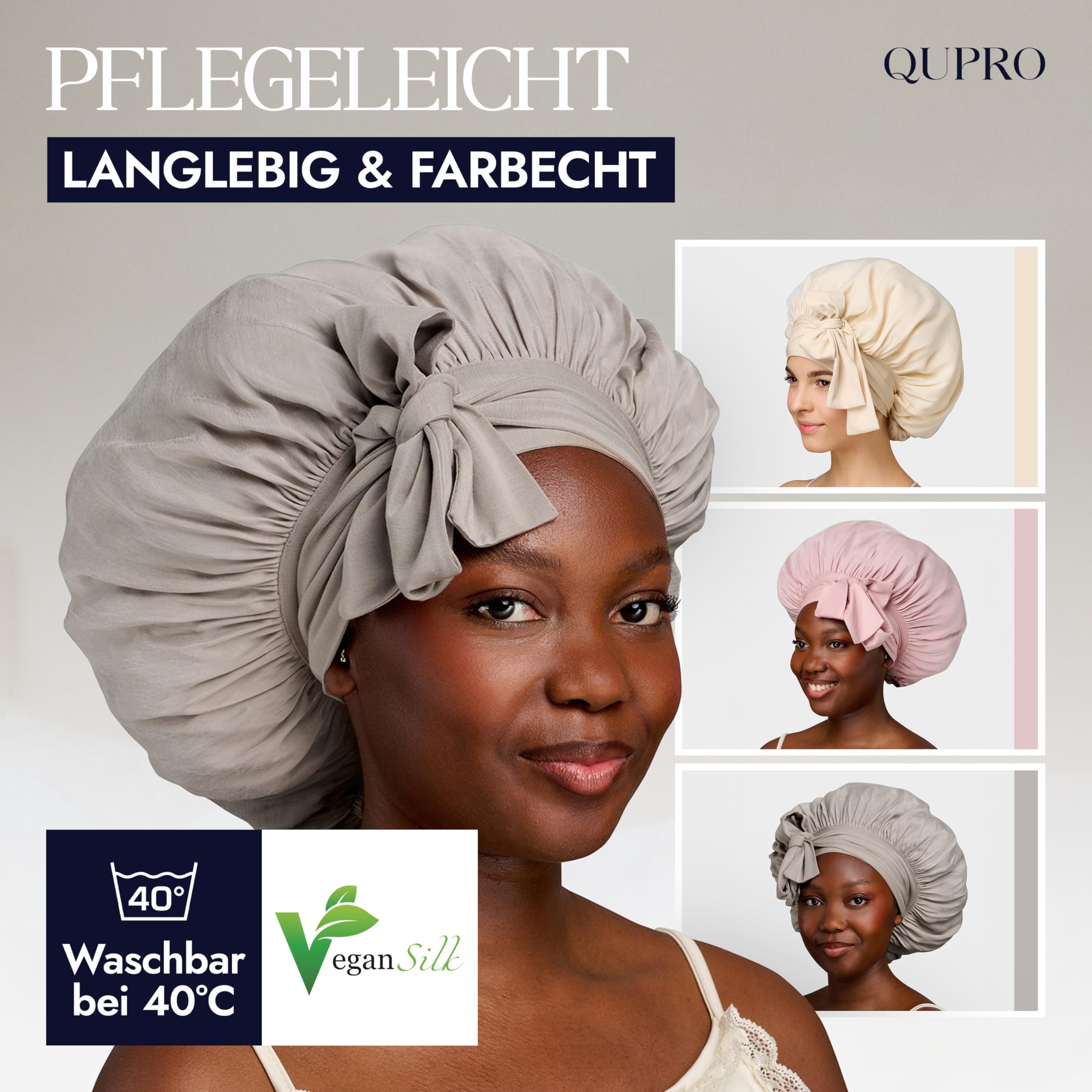 Vegane Seidenhaube zum Schlafen I Rutschfestes Bonnet zum Schutz von Locken & Frisuren - Verhindert Frizz & Haarbruch I Schlafhaube aus veganer Seide - Haarschutz für die Nacht