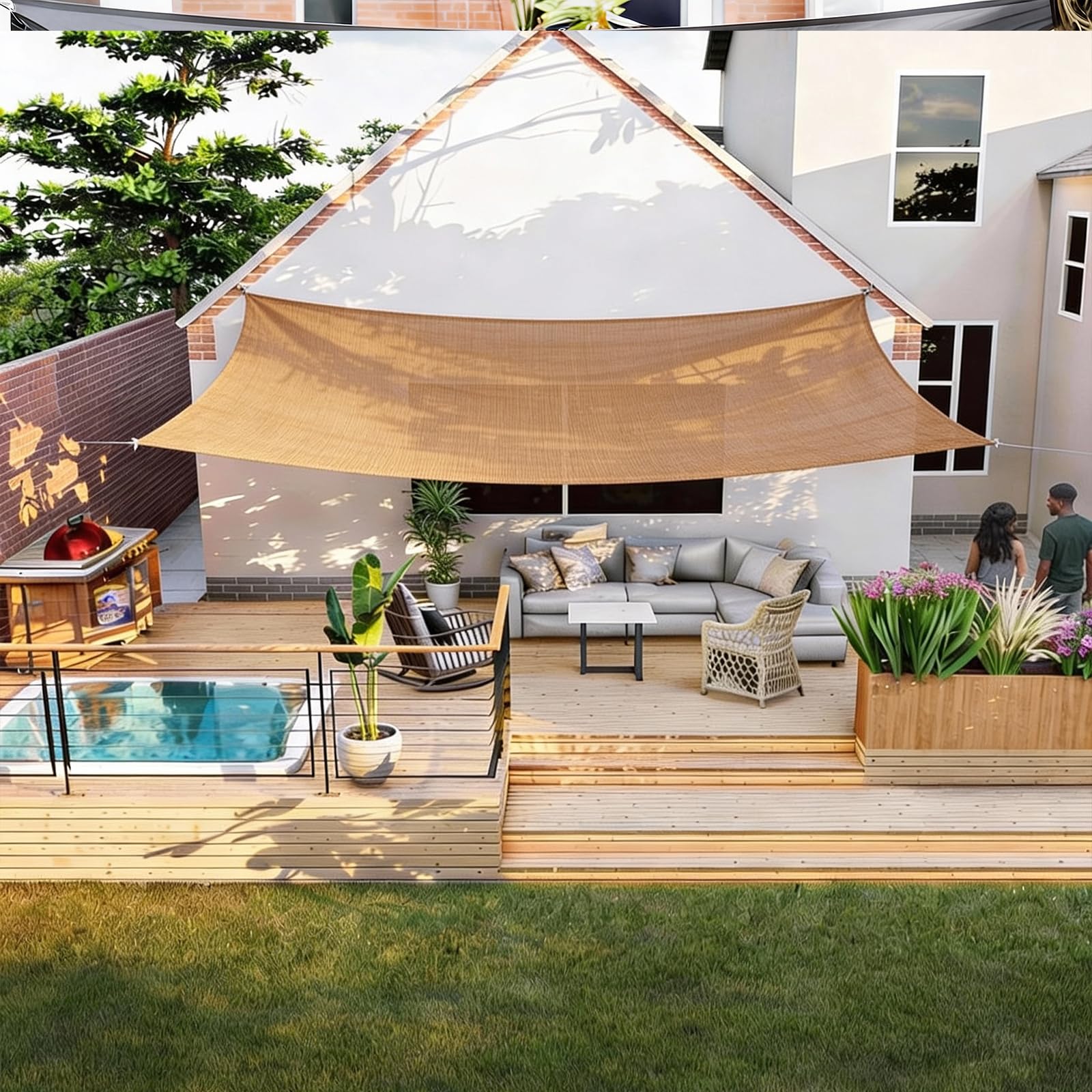 HAIKUS Rechteckiges Sonnensegel 2,5x5 m, HDPE Sonnensegel 5x2,5 m, atmungsaktiv, strapazierfähig, 98% UV-Schutz für Außenbereich, Garten, Terrasse (Sand)