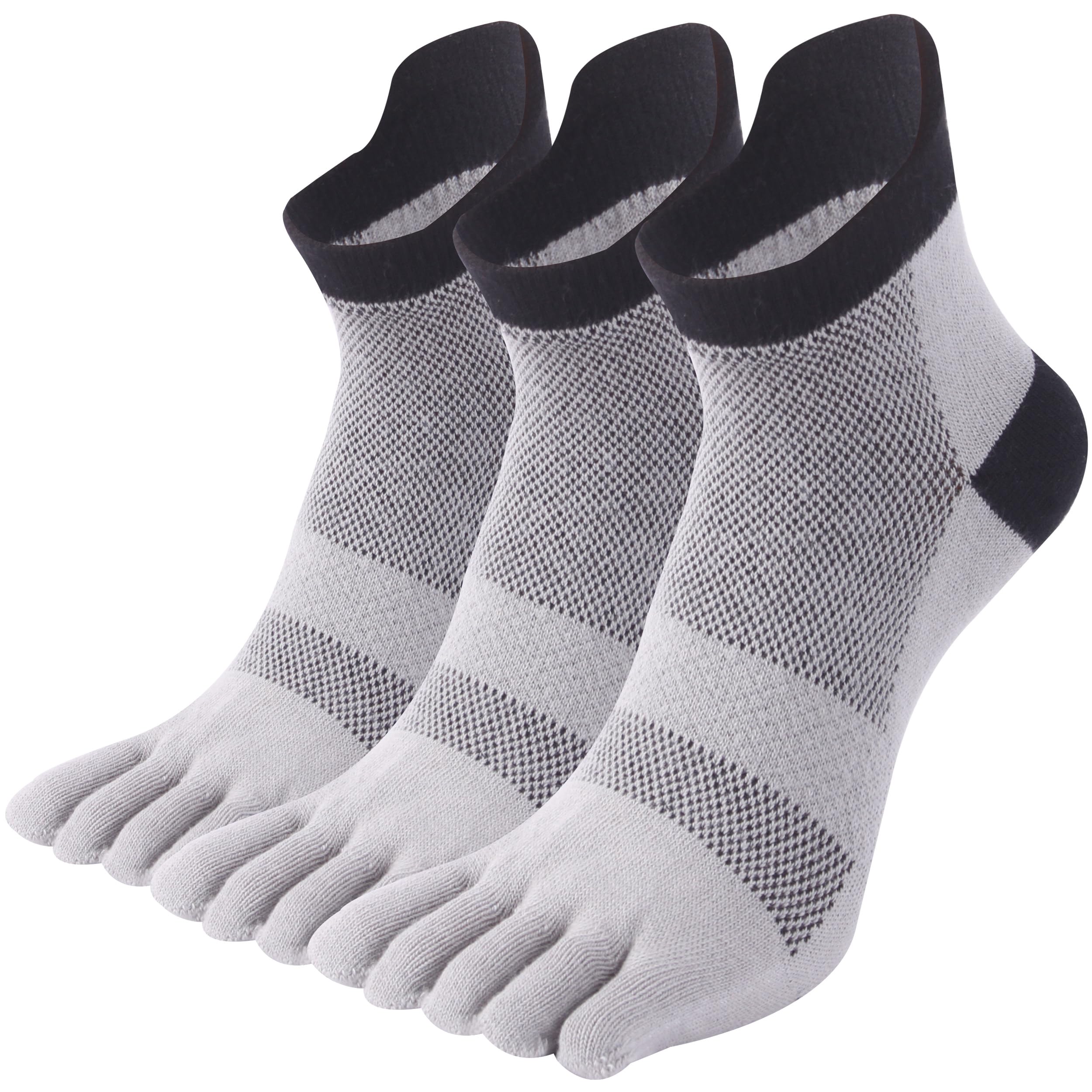 SPST Coolmax Toe Socks for Men Women, Breathable Five Finger Ankle Socks, Athletic Running Seamless Cushioned Socks with Tab Top, 3 Pairs Gray M