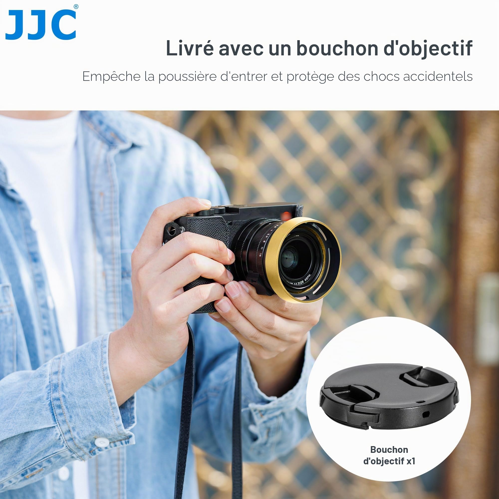 JJC Cache-Objectif Ronde en Métal Compatible avec Appareil Photo Numérique Leica Q3 43, Q3 Monochrom, Q3, Q2 Q Pare-Soleil avec Kit de Cache-Objectif, remplace Cache-Objectif Ronde Leica 19659 (Or)