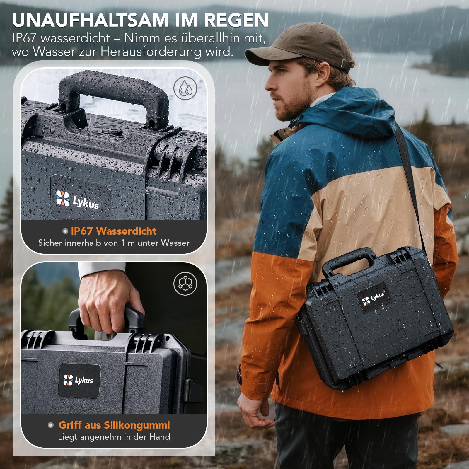 Lykus Titan LT110 Wasserdichter Koffer für DJI Lito 1/X1, RC2/RC-N3 | NUR KOFFER, Passend für Fly More Combo, RC Lanyard, Bis zu 7 Akkus, IP67 wasserdicht, Stoßfest, Inklusive Schultergurt
