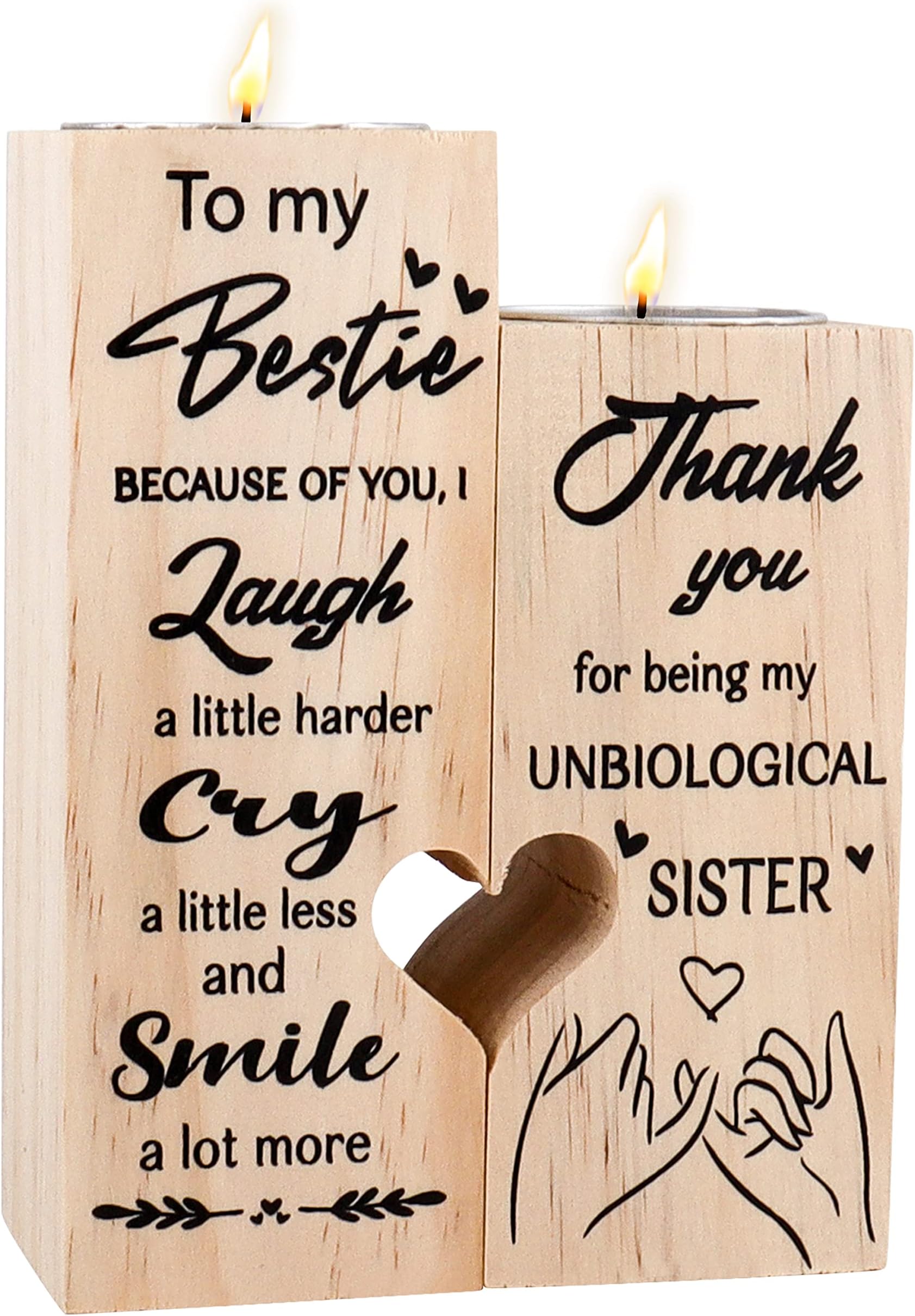 Merclix Candle Holders for Friend Gifts, Personalised Funny Birthday Christmas Friendship Gifts for Women, Thank You Gift, Friend Gifts for Sister Bestie Female (Wood Color - Bestie)