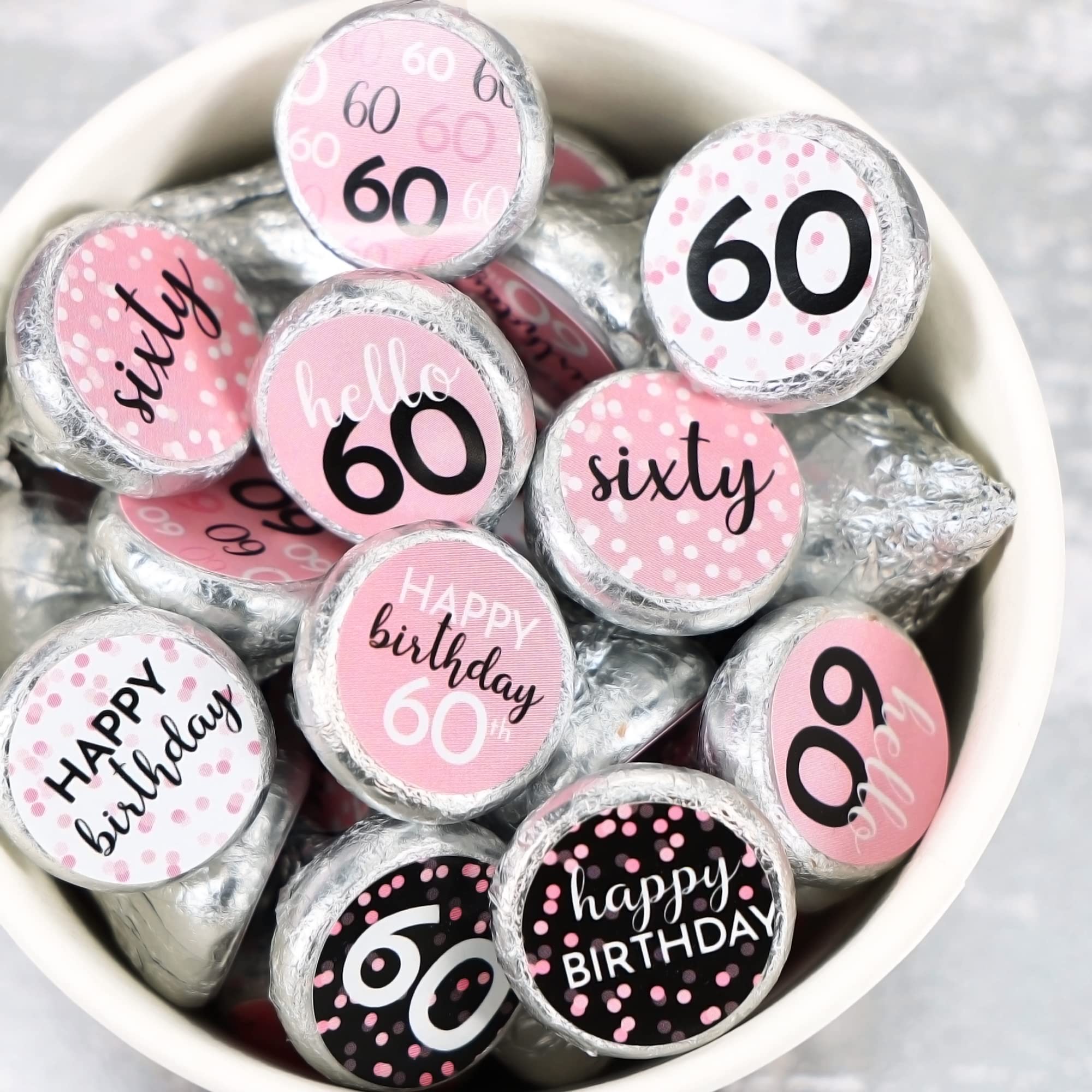 amazon-com-pink-black-and-white-60th-birthday-party-favor-stickers-kisses-candy-labels-180-count-60th-birthday-decorations-for-women-home-kitchen