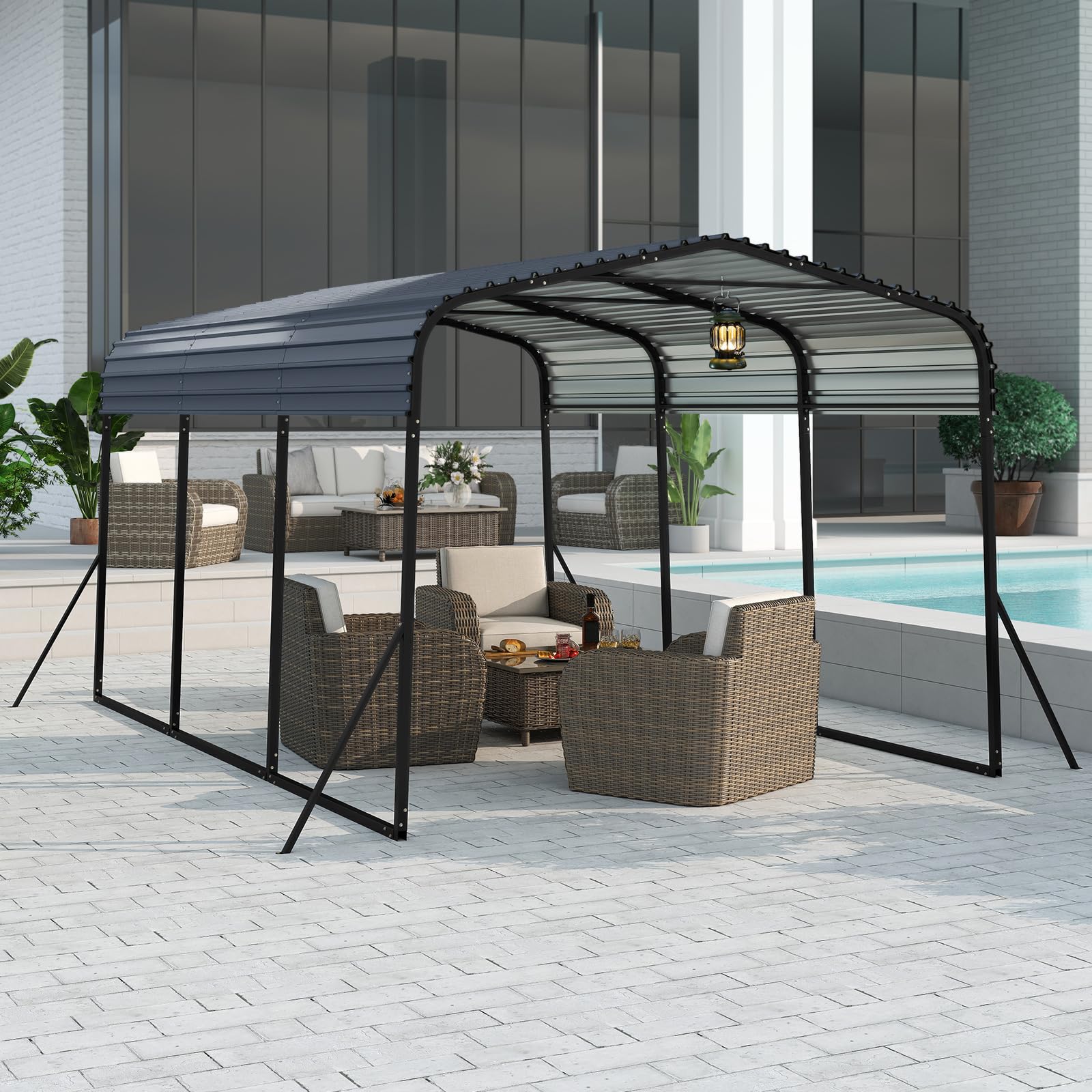 COSTWAY Tenda da Garage 440 x 300 cm, Tettoia per Auto in Metallo con Base Rinforzata e 4 Gambe Inclinate Aiiunte, Gazebo da Esterno per SUV, Feste e Barbecue
