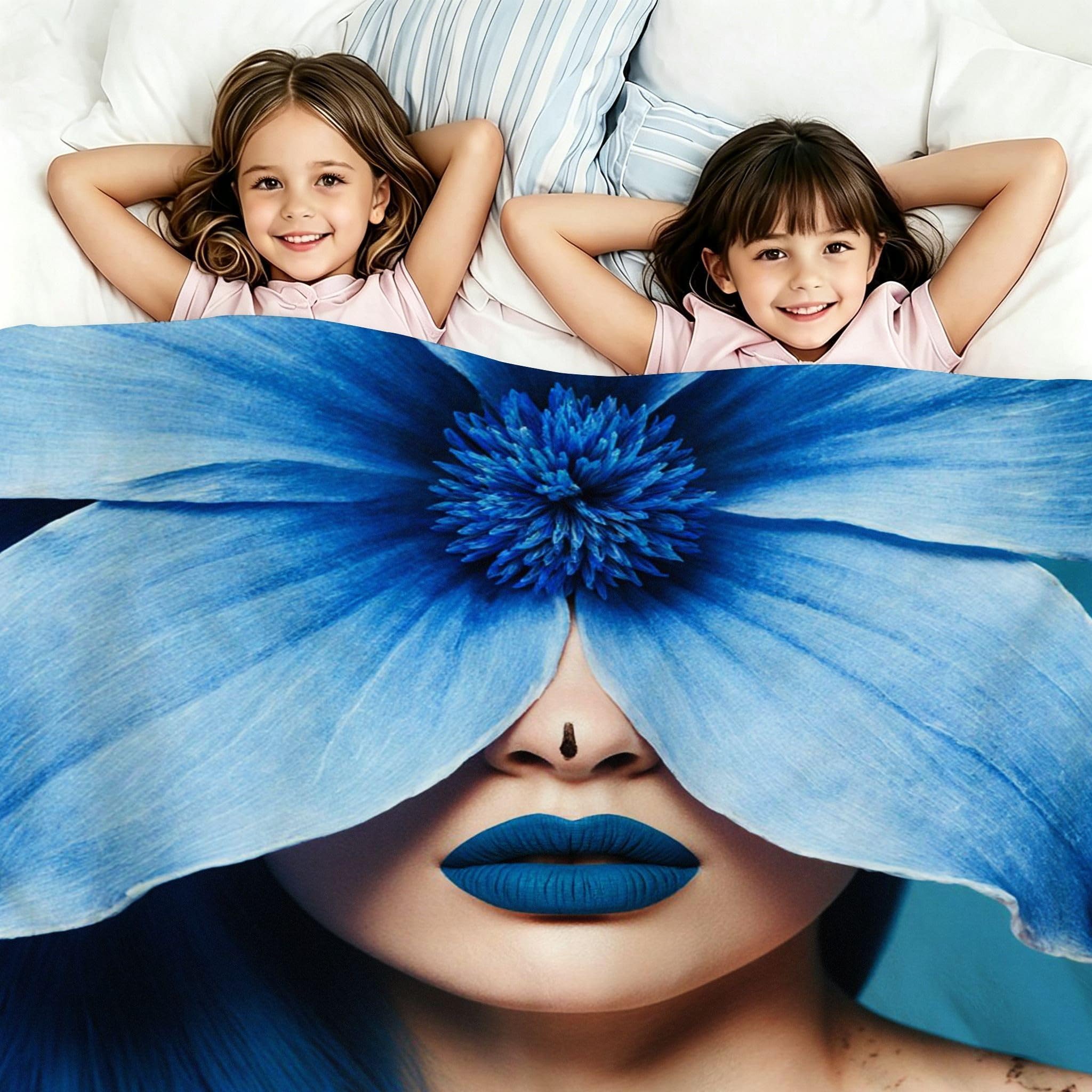 Manta Franela Sherpa 3D Mujer Azul 240x260cm para Cama 180-A277