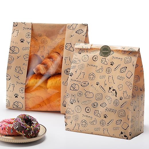 24PCS Paper Bread Bags for Homemade Bread and Sourdough, Clear Window Bakery Bags for Storage and Gifting, 50% Thicker Kraft Material, Includes Sealing Stickers
