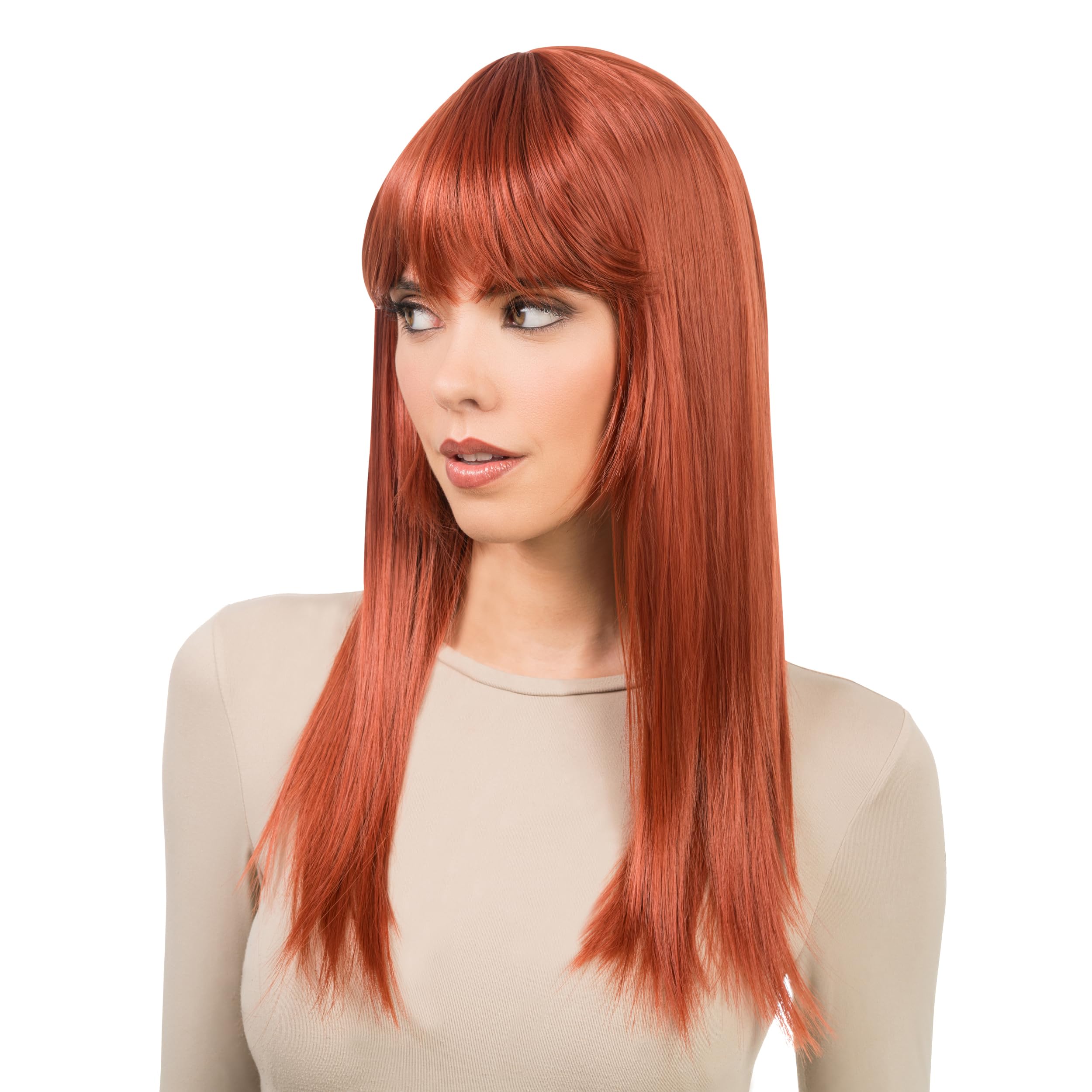 Chaks - Wig with Bangs 58cm Long Straight Synthetic Hair for Women Cosplay Carnival Festival
