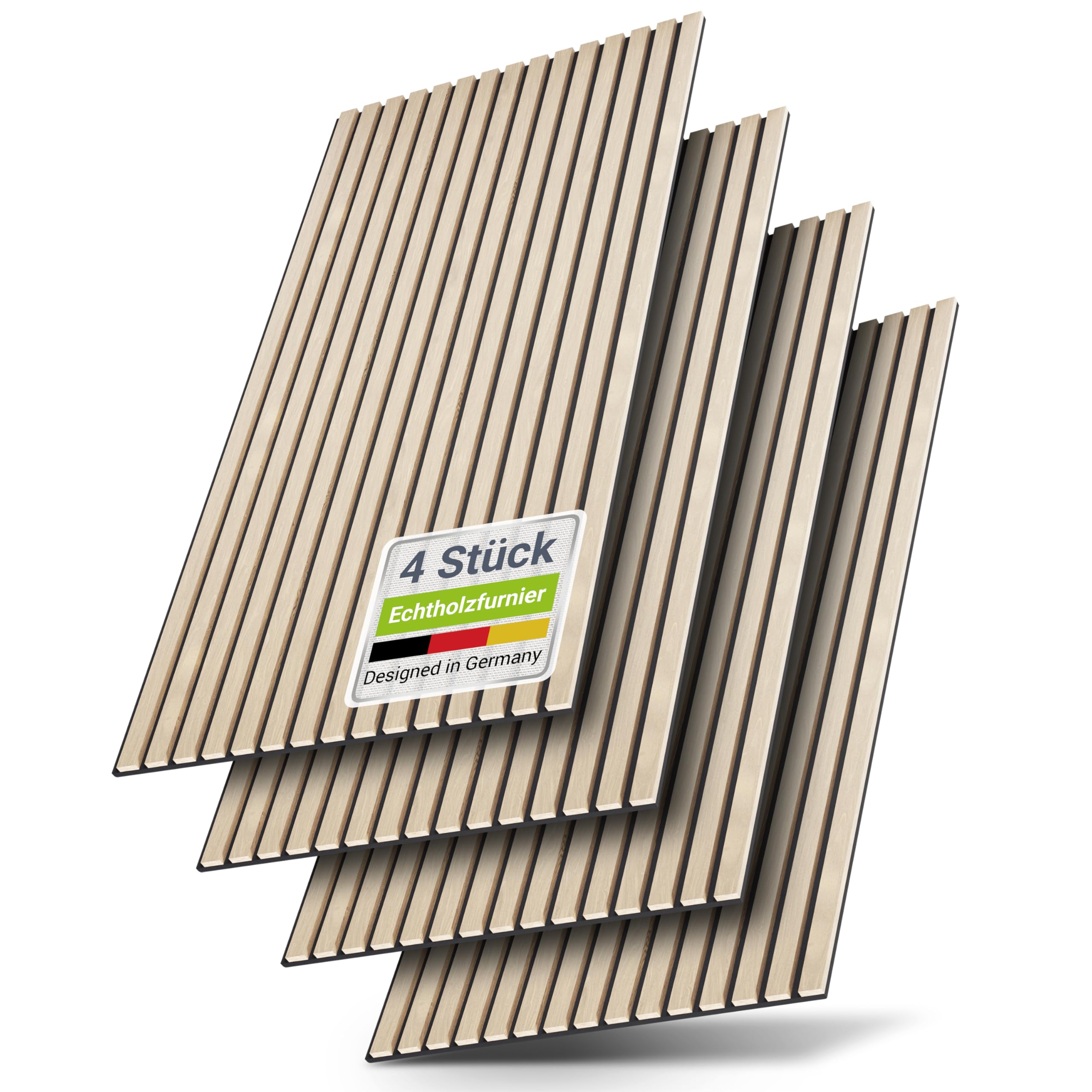 Juskys Wandpaneele Akustik 4er Set – 2,88 m², 120 x 60 cm, Eiche Natur Hell