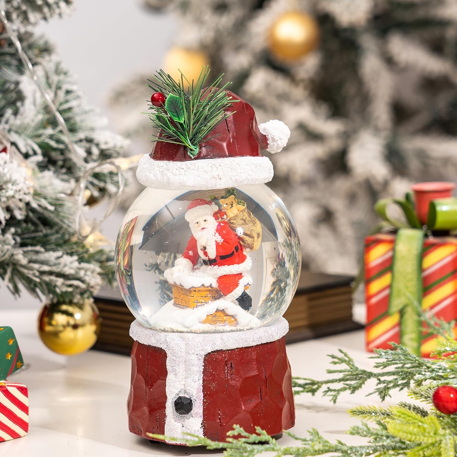 DUSVALLY Christmas Santa Snow Globe for Friends and Family, Music Glitter Water Ball Festival Decor, 7''H,100 mm Glass Globe Decoration for Home and Office - Image 3