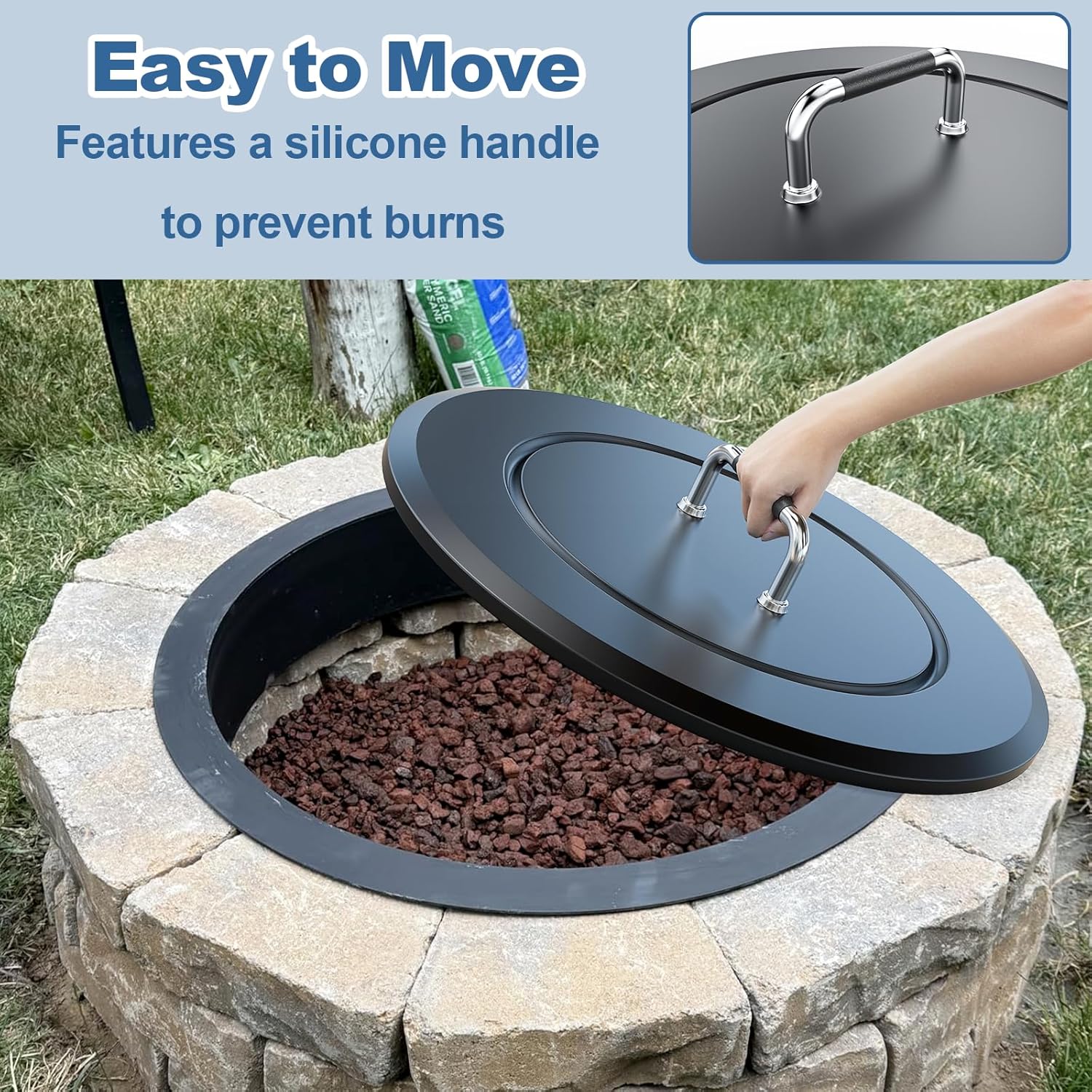 25.6 Inch Universal Fire Pit Lid Cover Round for Patio Outdoor Fire Pit Accessory, Heat Resistant Powder Coated Steel Firepit Cover with Handles for Firepit, Weatherproof for All Seasons