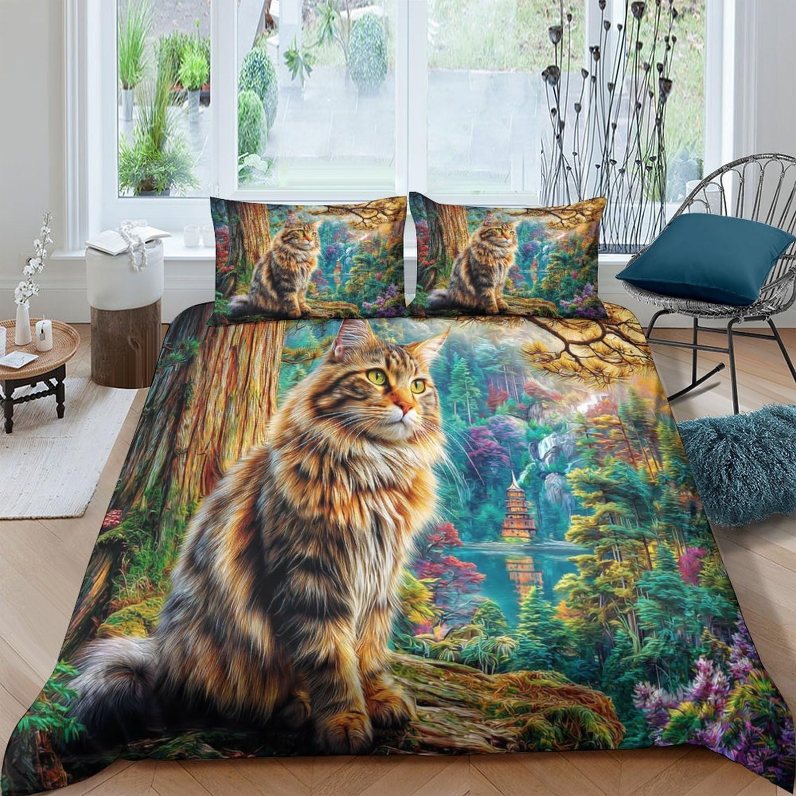 Housse de couette chat norvégien 3D parure lit microfire 260x220cm
