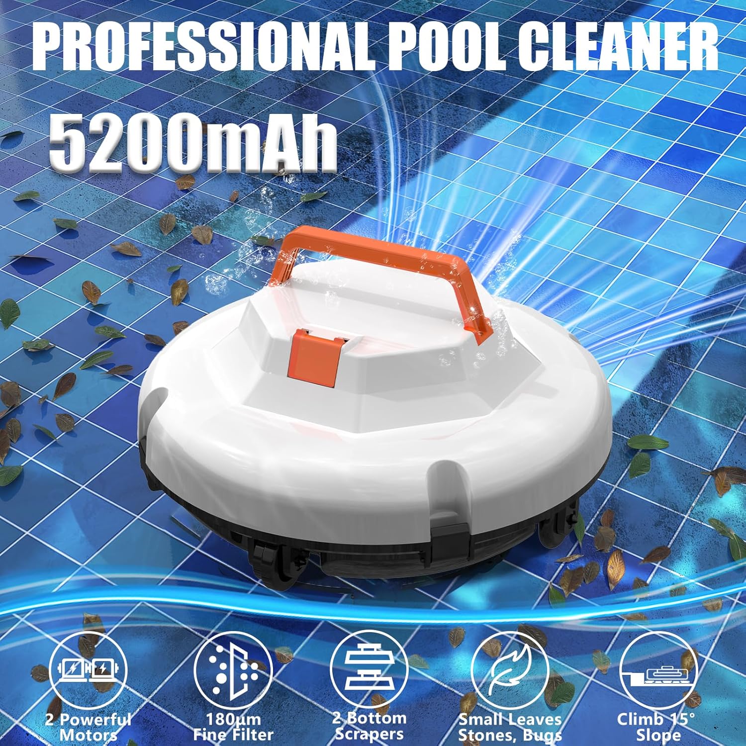 (2025 Upgrade) Cordless Robotic Pool Cleaner, Pool Vacuum for Above Ground Pool with 120 Mins Runtime, Auto-Parking Robot Pool Cleaner for Inground Flat Pools Up to 1000 sq.ft