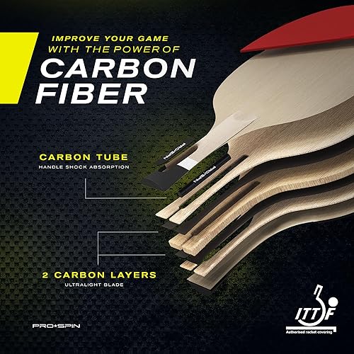 Miniatura 3 de PRO-SPIN Palas de ping pong - Raquetes de tenis de mesa de nivel profesional con fibra de carbono para un control superior  Lámina de 7 capas, goma
