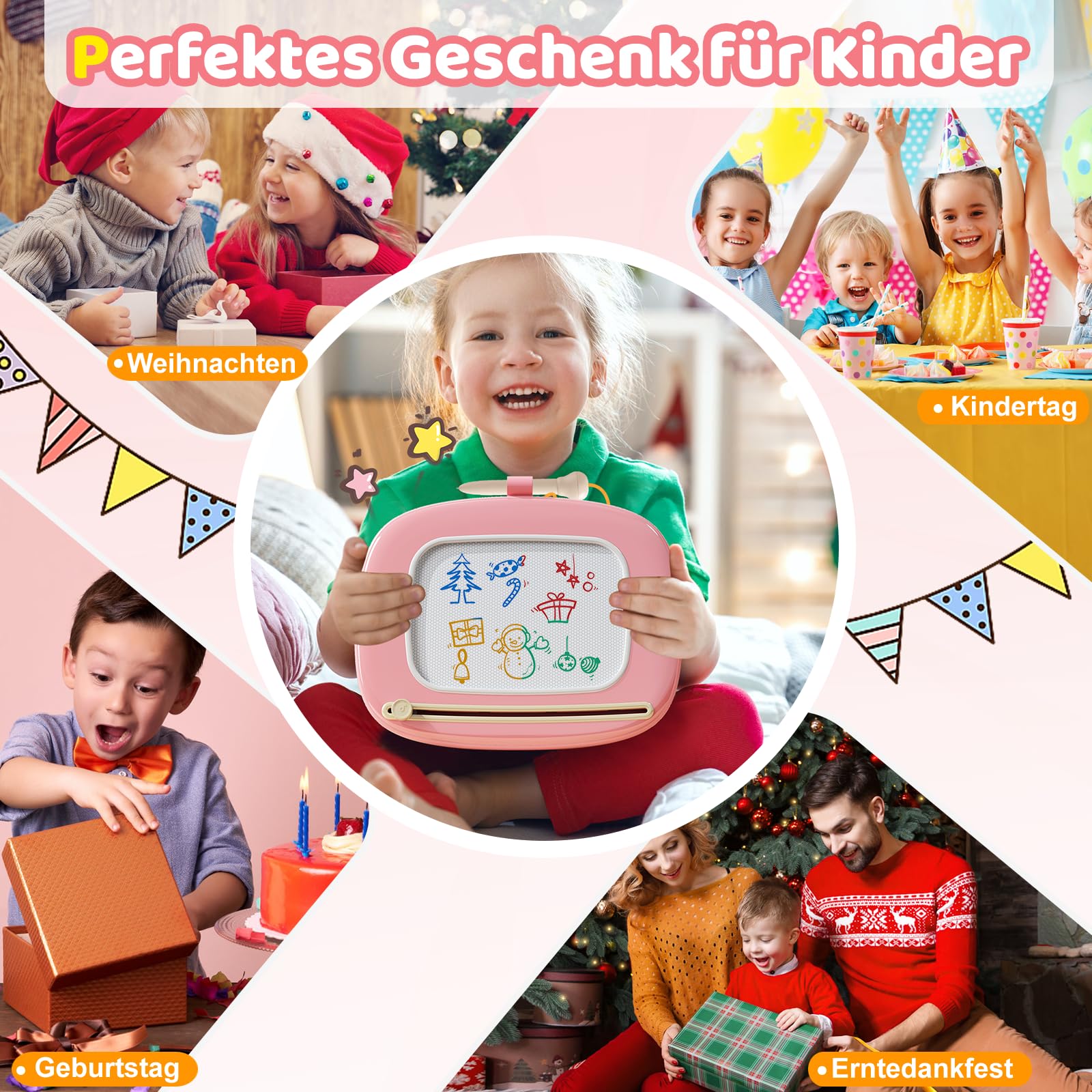 Kikidex Kleinkinder Spielzeug Alter 1-3, Magnetisch Zaubertafel, Mädchen Spielzeug für 1-2 Jahre, Magic Painting Board Lernspielzeug für 1 2 3 Jahre Baby Kinder, Geburtstag Geschenk（Rosa