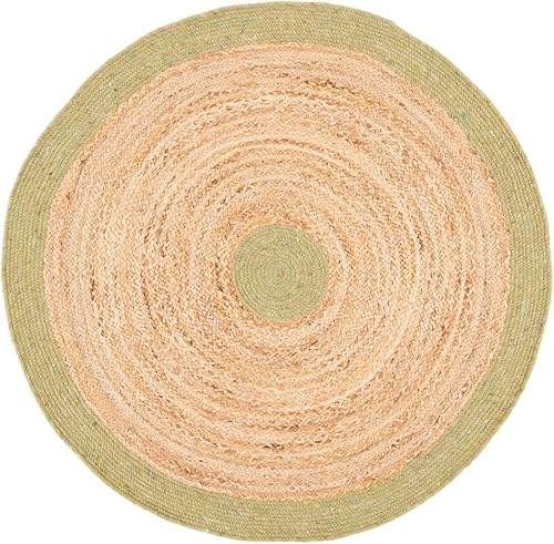 SAFAVIEH Braided Collection BRD910Y - Alfombra redonda de yute reversible de 3 pies, color verde y natural, hecha a mano