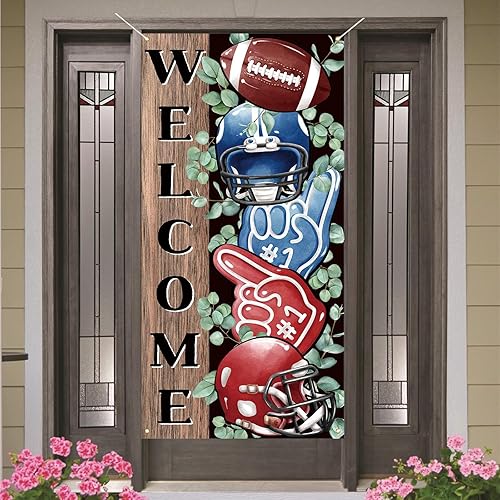 Miniatura 4 de Cubierta para puerta de fútbol americano, telón de fondo de fotos de fútbol, decoración de fiesta de cumpleaños y suministros para fiesta en el hogar