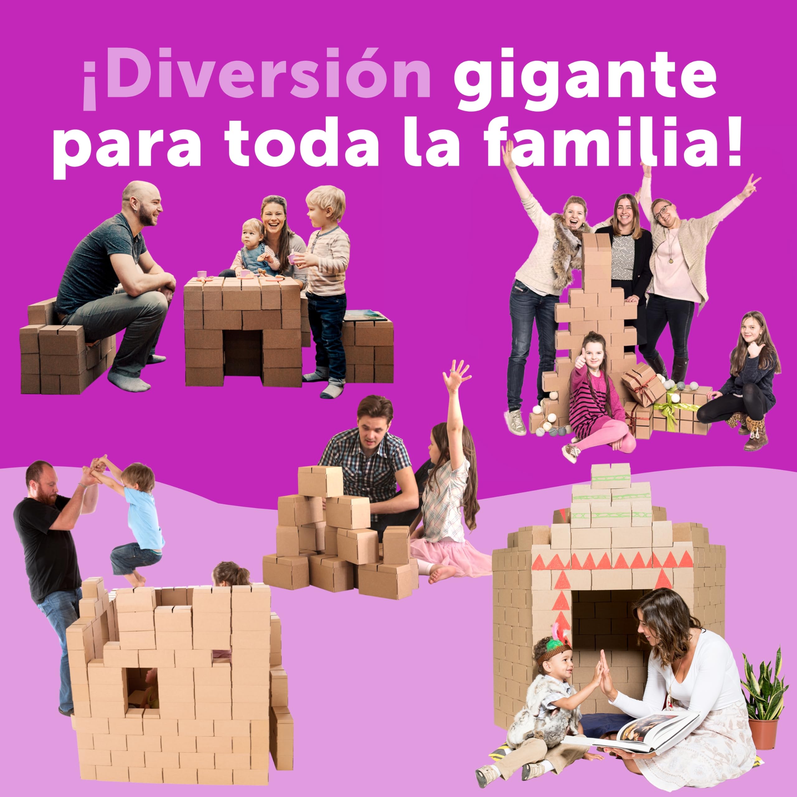 GIGI BLOKS Tamaño XL 96 Ladrillos de Cartón Encajables y Apilables | Robustos y Fáciles de Montar Grandes Bloques Construccion Niños | Kit Construcción Fuerte Niños | Juegos Infantiles Educativos