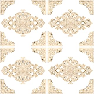 Coloch 20 Pcs Wood Appliques and Onlays for Furniture, 4 Sets Decorative Wooden Applique Carved DIY Decals for Bed, Door, Cabinet, Dresser, Wardrobe, Furniture Decoration, 2 Sizes