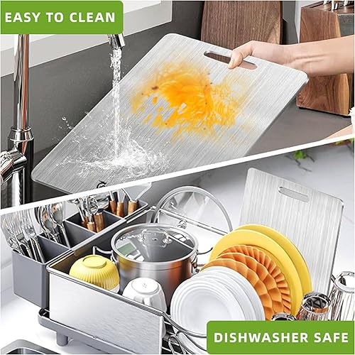 Miniatura 5 de Tabla de cortar de titanio para cocina, tabla de cortar de titanio gruesa, fácil de limpiar, de doble cara, duradera de grado alimenticio, tabla de