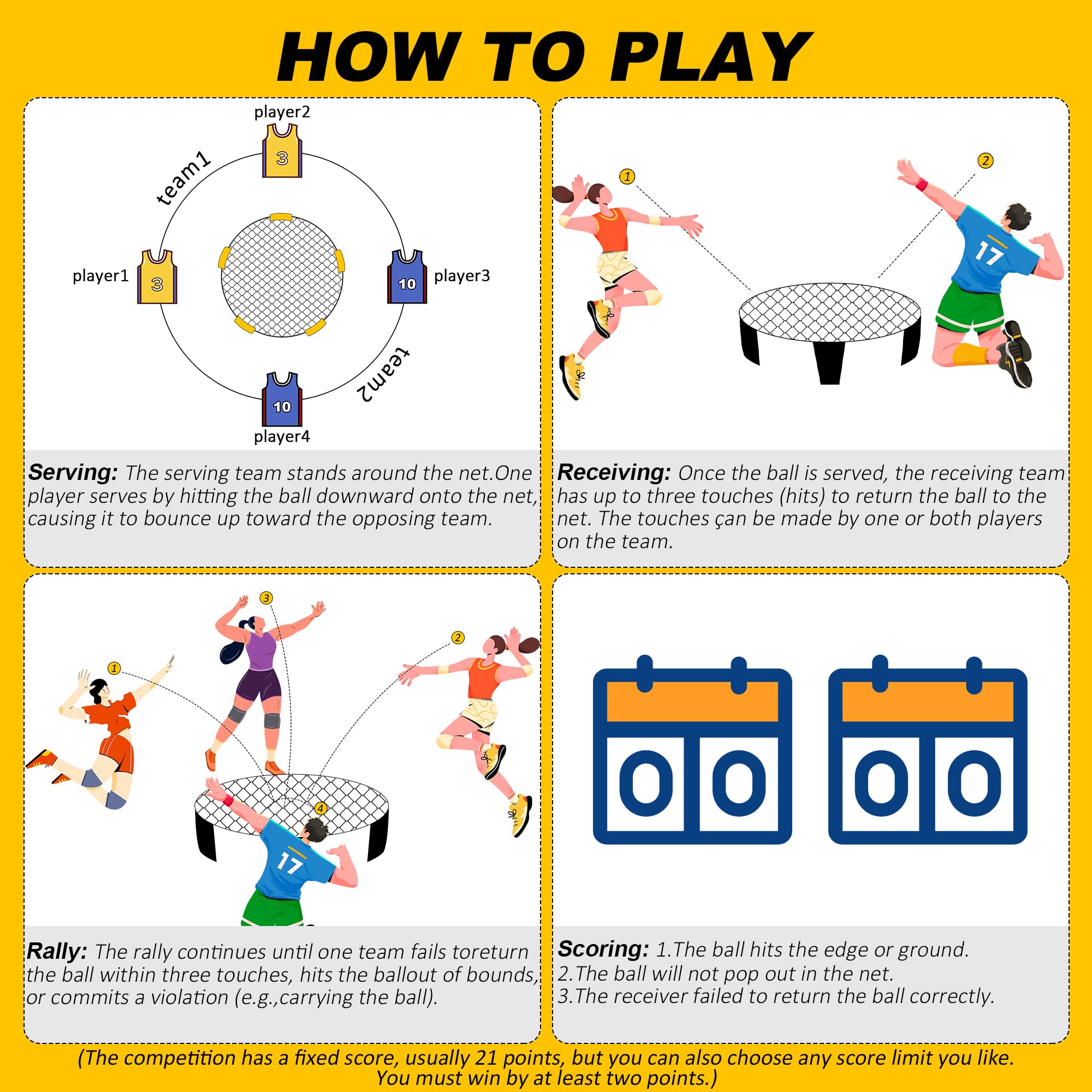 Le jeu de balle de plage d'extérieur comprend 4 balles, un filet et un sac de transport – Ensemble de jeux de cour rond pour adultes, enfants et famille – Parfait pour la plage, la cour, la
