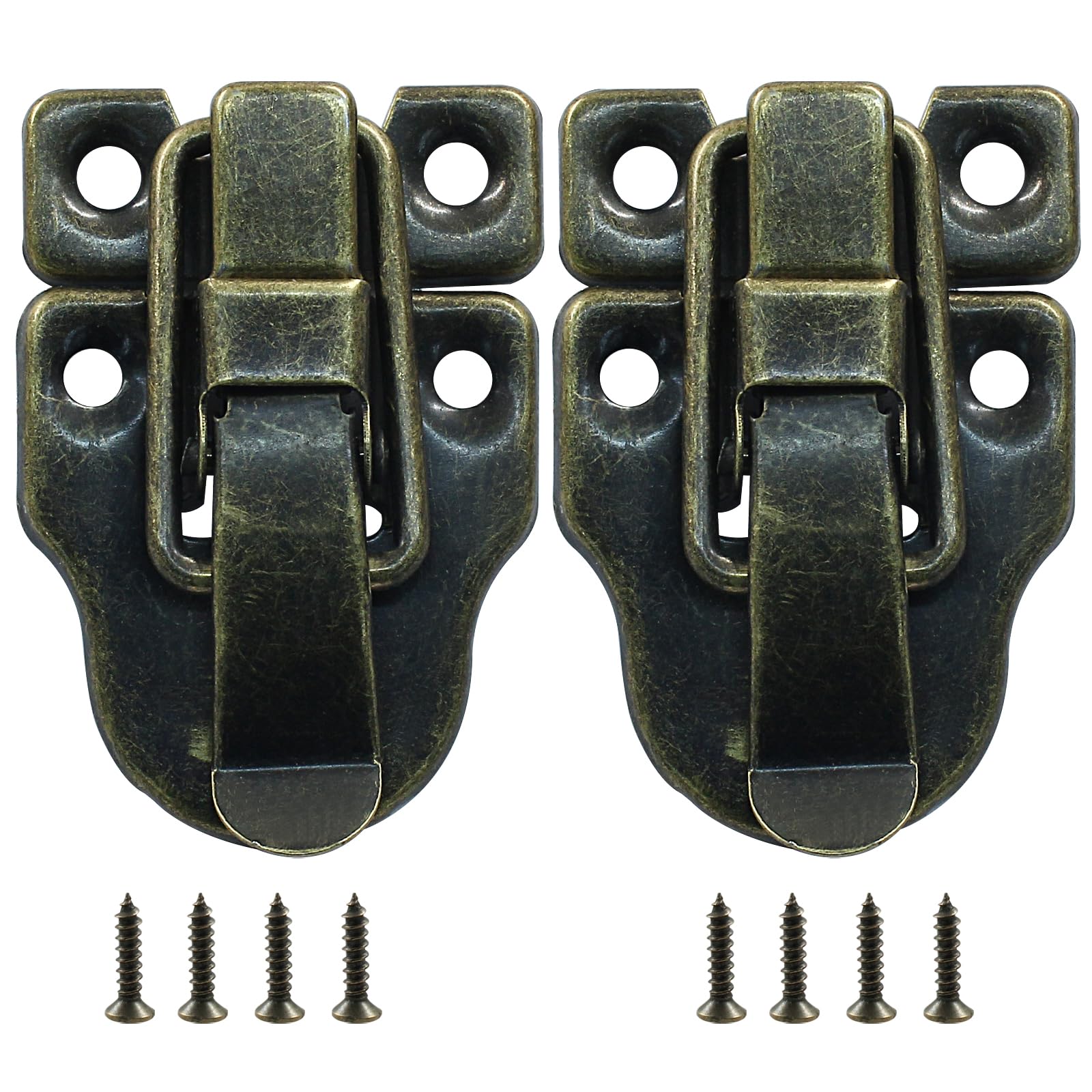 Auvotuis 2 Pack Antique Bronze Duckbilled Hasp Clasp Latch Lock with Padlock Hole, Chest Latches Hardware for Cabinet, Guitar Case, Chest, Jewelry Box, Tool Box, Ordinary Wooden Box