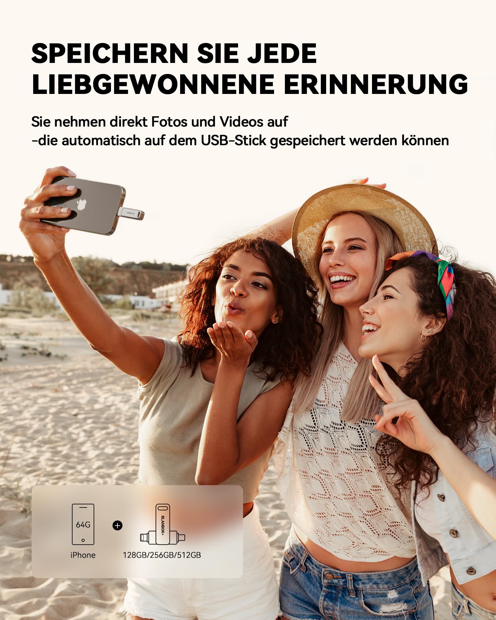 MFi Zertifizierter 128GB USB C Stick für iPhone 15, 3 in 1 Memory Stick, Externer Speicher für Lightning/iPhone/iPad/Android Handy/Laptop/PC