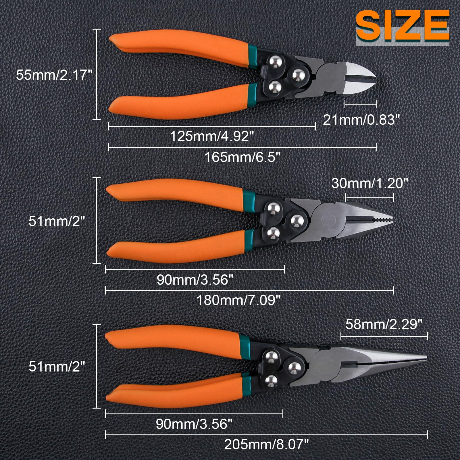 SPEEDWOX Lot de 3 pinces à action composée de 16,5 cm - Pince coupante diagonale à action composée - Pince coupante de fil de 17,8 cm - Pince à bec long à action composée de 20,3 cm avec verrouillage