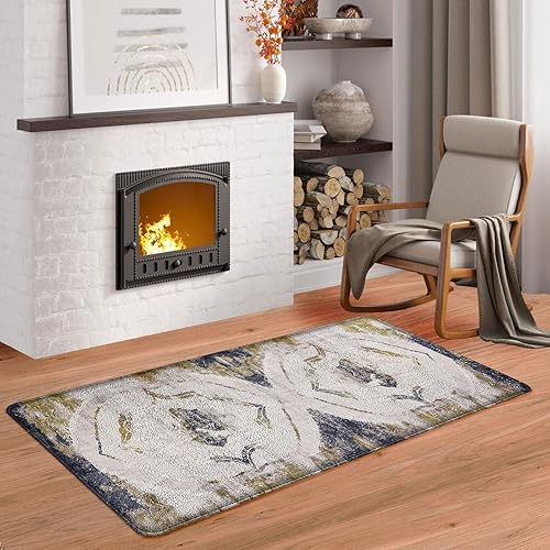 Miniatura 2 de Alfombra bohemia pequeña de 2 x 4.3 pulgadas, alfombra de pasillo lavable, alfombra vintage de lana sintética, antideslizante, para entrada,