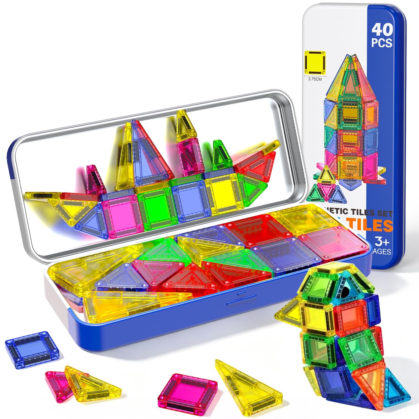 Lot di 40 mini blocchi magnetici per bambini dai 4 agli 8 anni - Giochi silenziosi in auto + giochi magnetici da viaggio
