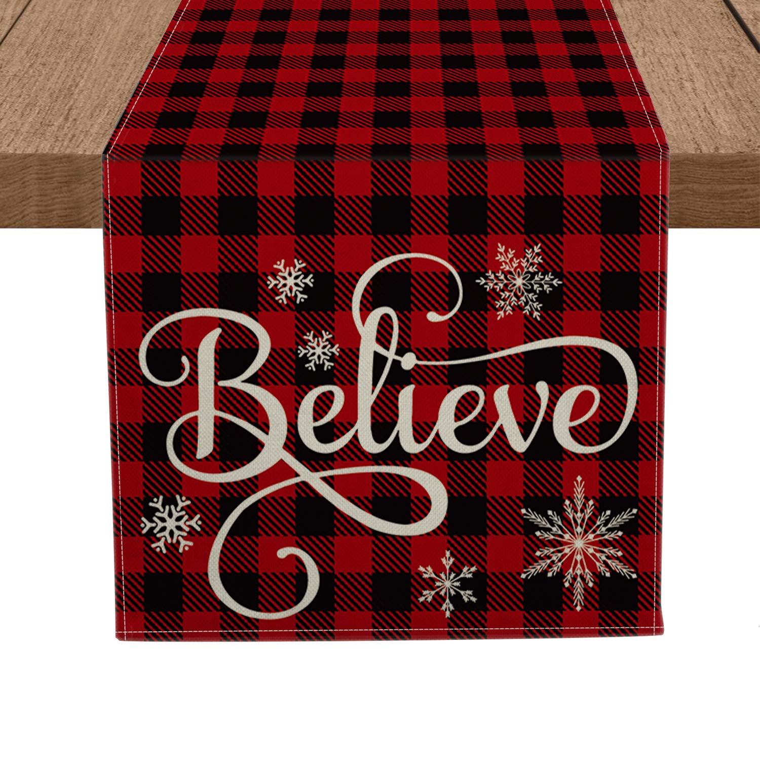 Artoid Mode Red and Black Buffalo Plaid Believe Table Runner, Seasonal Winter Christmas Holiday Tablecloth Kitchen Dining ...
