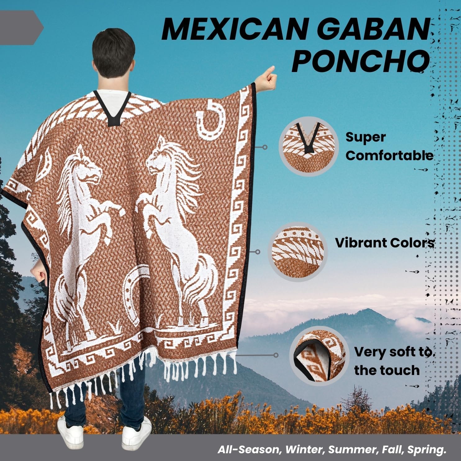 Artisans Bazaar Mexican Poncho Sarape Aztec Men Hombre Mexico Gabanes Mexicanos Western Cowboy Costume Adulto Jorongos - Image 3