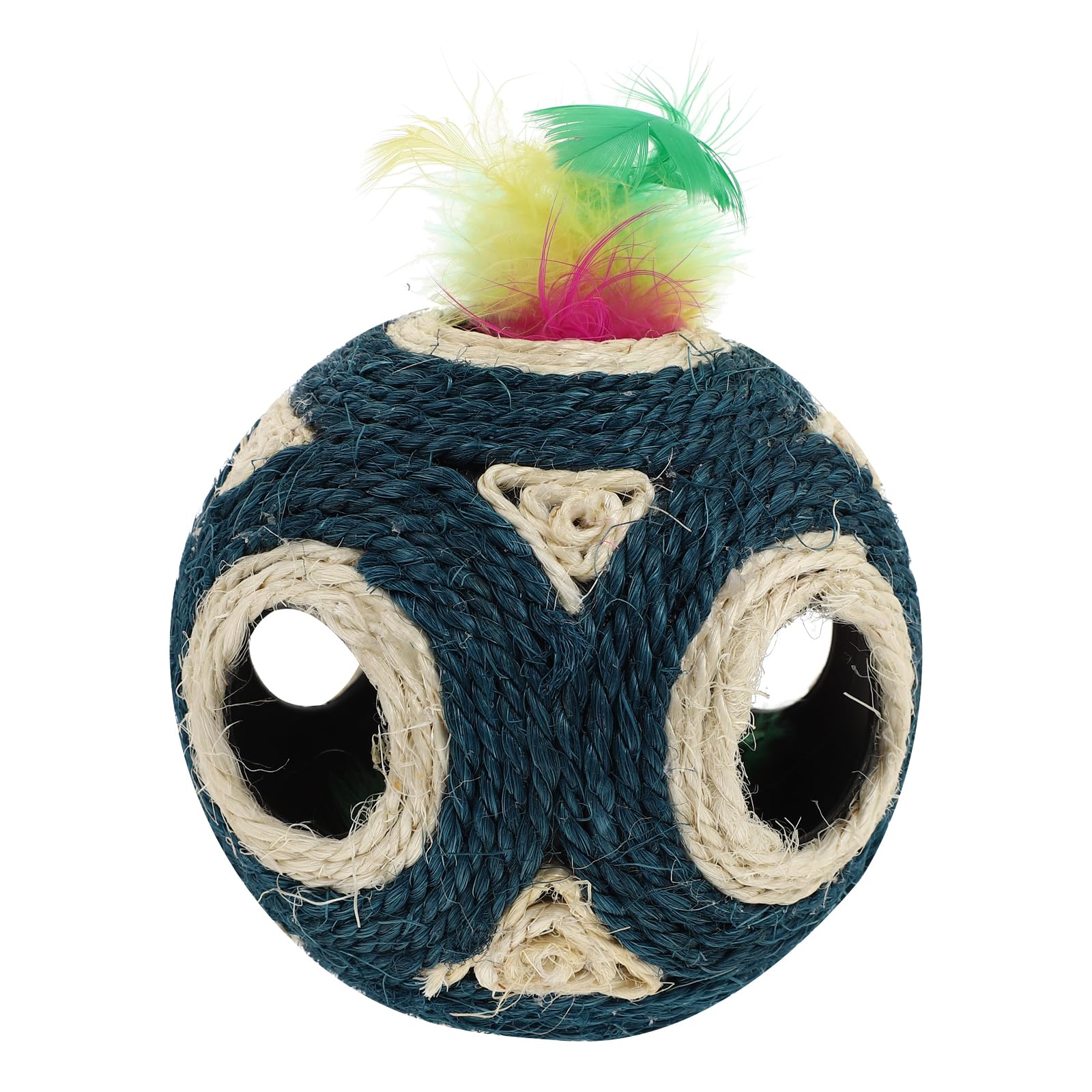 Kisangel Blue Cat Toy Sisal Ball with 6 Holes - Interactive and Chewing Toy for Cats and Kittens, 4.33 Inch