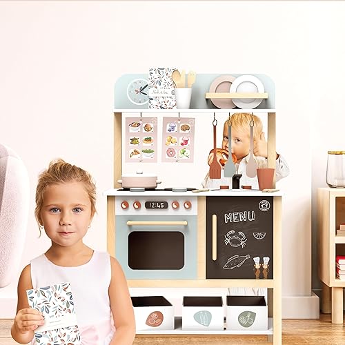 Miniatura 2 de Speedy Monkey Juego de cocina de madera para niños, juego de cocina de 20 piezas, accesorios de madera certificados FSC para alimentos y utensilios