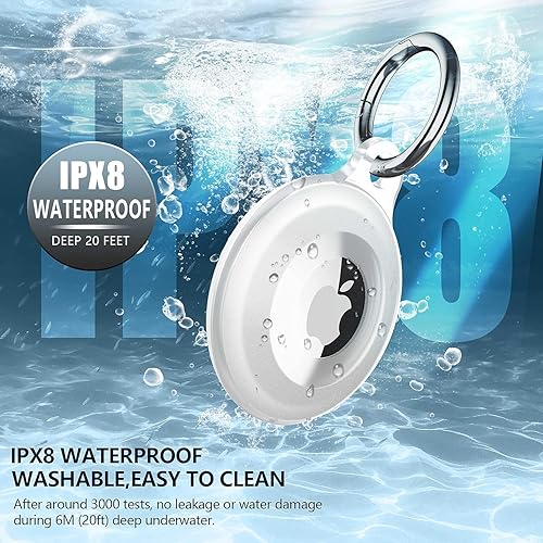 Miniatura 2 de Paquete de 4 fundas impermeables IPX8 compatibles con AirTag para llavero, ligera, antiarañazos, fácil instalación, suave cuerpo completo a prueba