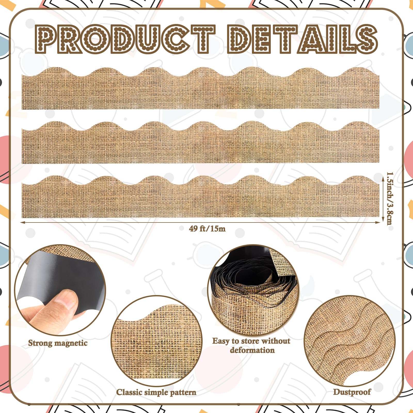 Fuyoooo Borde magnético troquelado de 15 m, tablero de anuncios, borde de aula, decoración magnética para pared, para escuela, aula, oficina, hogar, tableros magnéticos (arpillera)