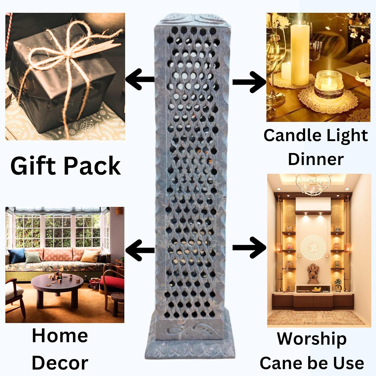 Handcrafted Soapstone Incense Tower and Candle Holder 11”inch Artistic Burner for Home Decor Gift, Spa & Relaxation | Elegant Tea Light Holder & Aroma Diffuser | Handcrafted Incense Stick Holder