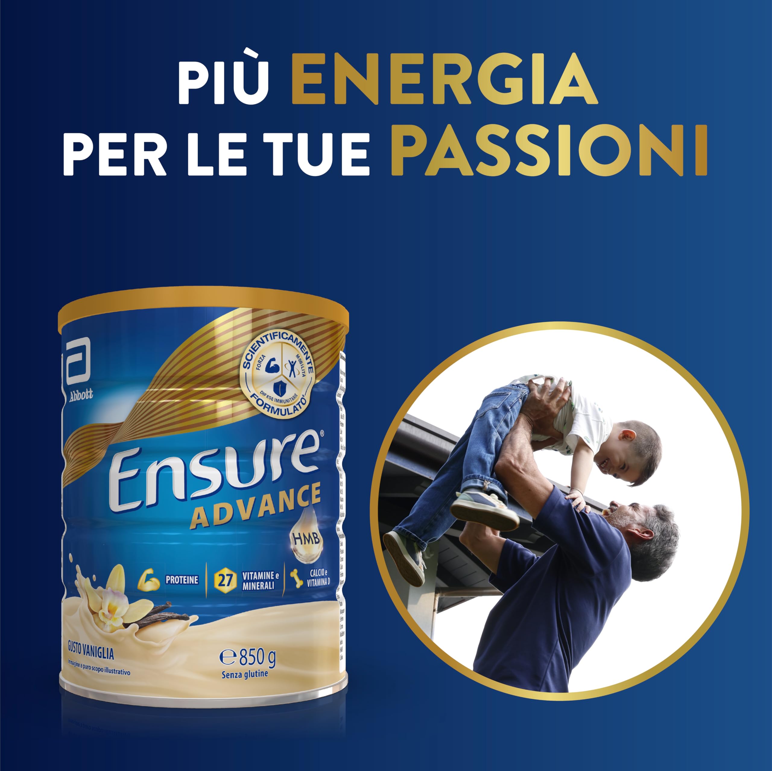 Ensure Advance Integratore Alimentare Proteico in Polvere, con 27 Vitamine e Minerali, Integratore Alimentare con Proteine, Calcio e HMB, Confezione 850g, Gusto Vaniglia