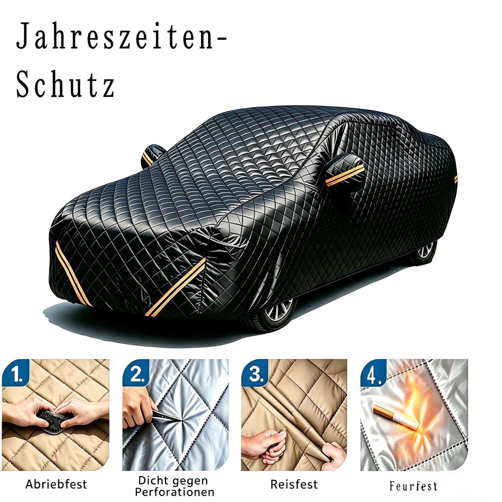 Vollgarage Auto Hagelschutzplane für Peugeot 3008 2024-2026 | Oxford Reflektorstreifen Sicherheit Vierlagiges Hochwertmaterial Allwetterschutz gegen Hagel Diamantgesteppte Stoßdämpfung